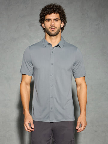 Men Solid Regular Fit Spread Collar Shirt with TECHNO COOL+