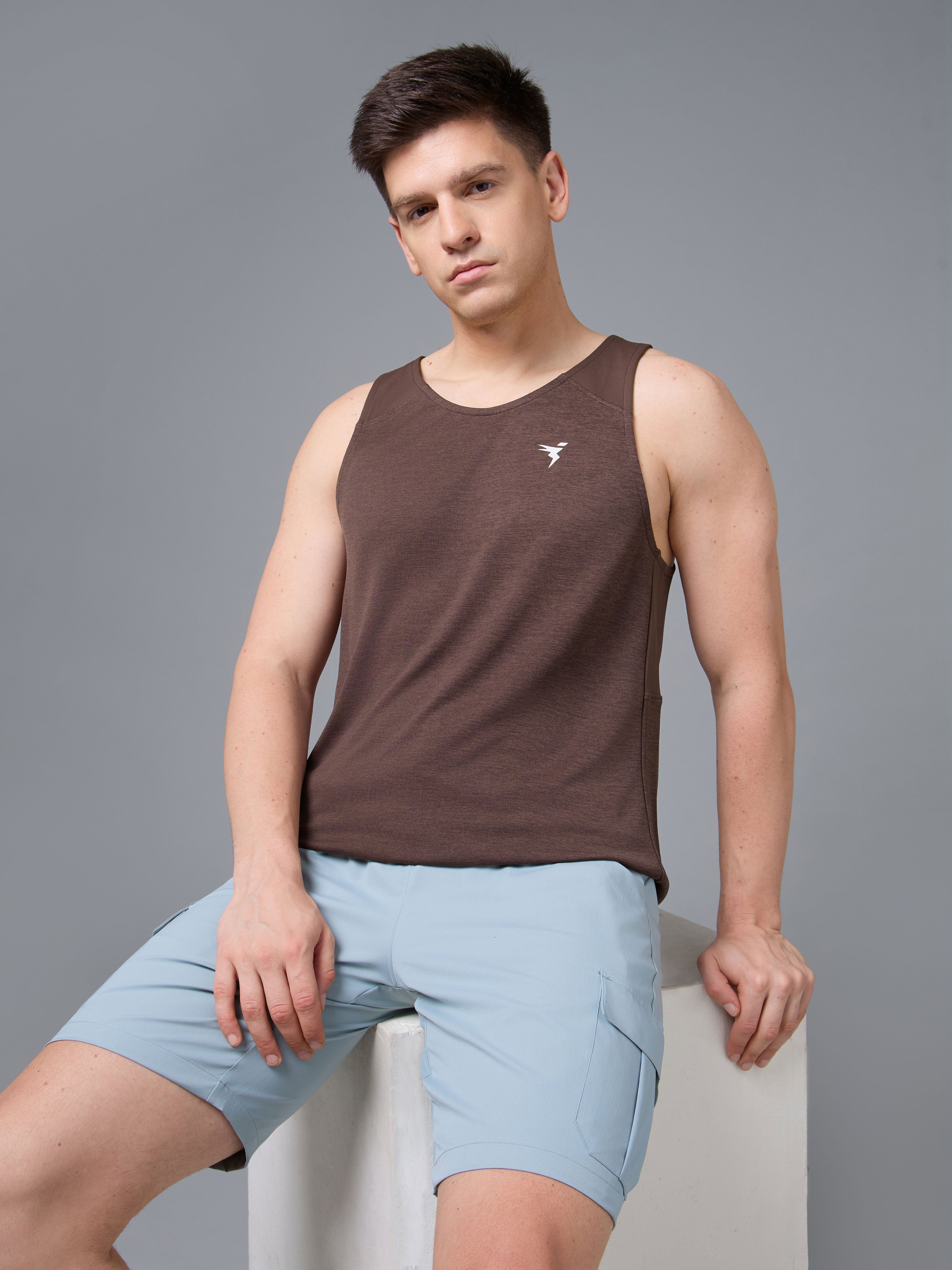 Men Melange Slim Fit Scoop Neck Innerwear Vest with TECHNO COOL+
