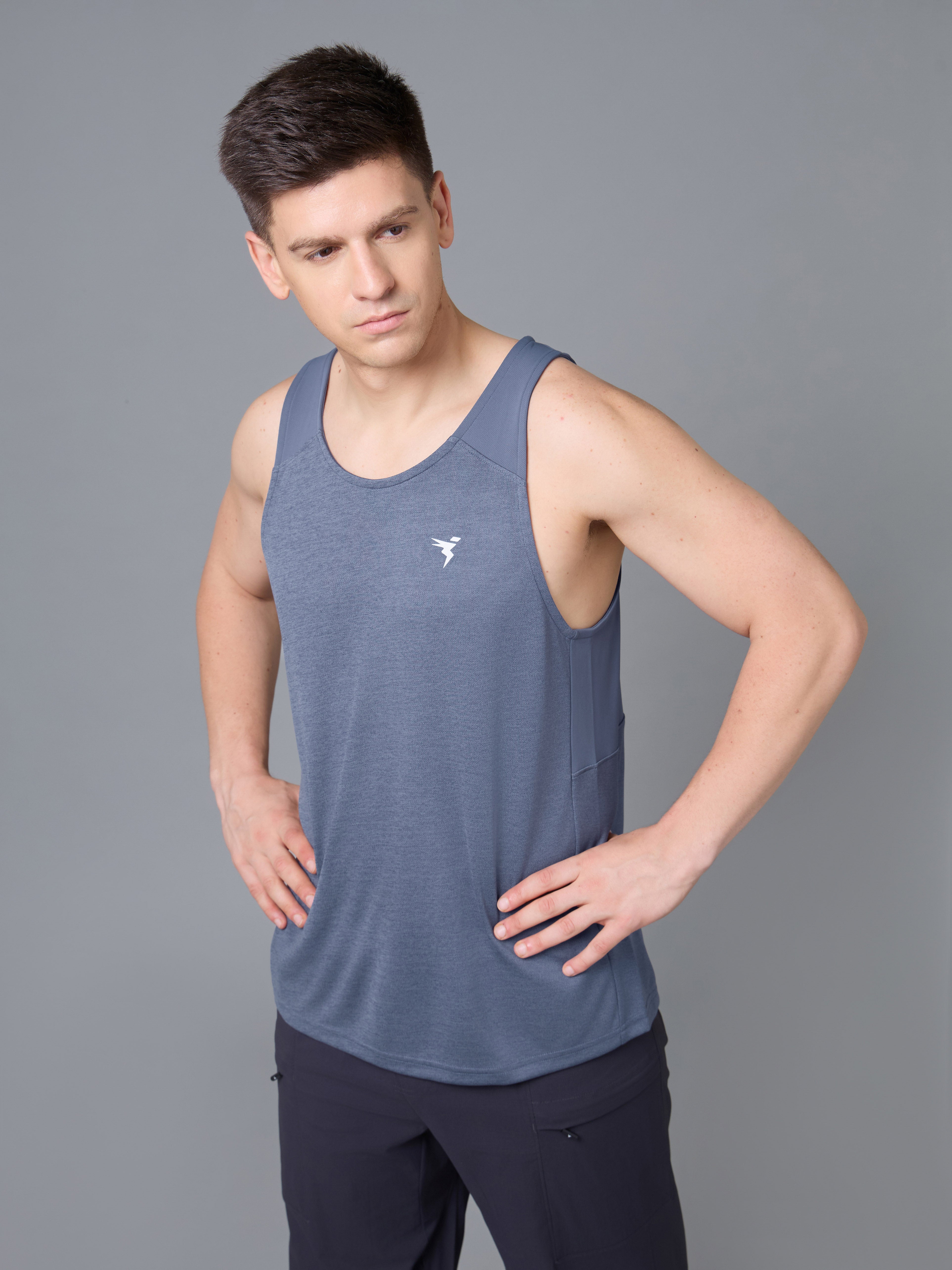 Men Melange Slim Fit Scoop Neck Innerwear Vest with TECHNO COOL+