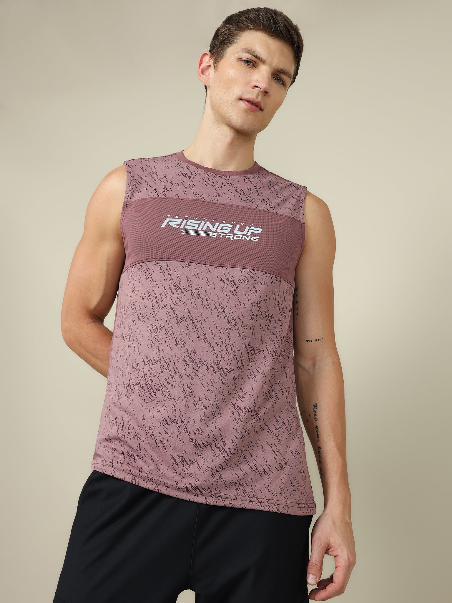 Men Printed Slim Fit Crew Neck Innerwear Vest with TECHNO COOL+