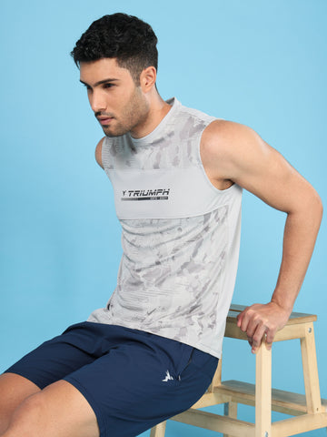 Men Printed Slim Fit Crew Neck Innerwear Vest with TECHNO COOL+