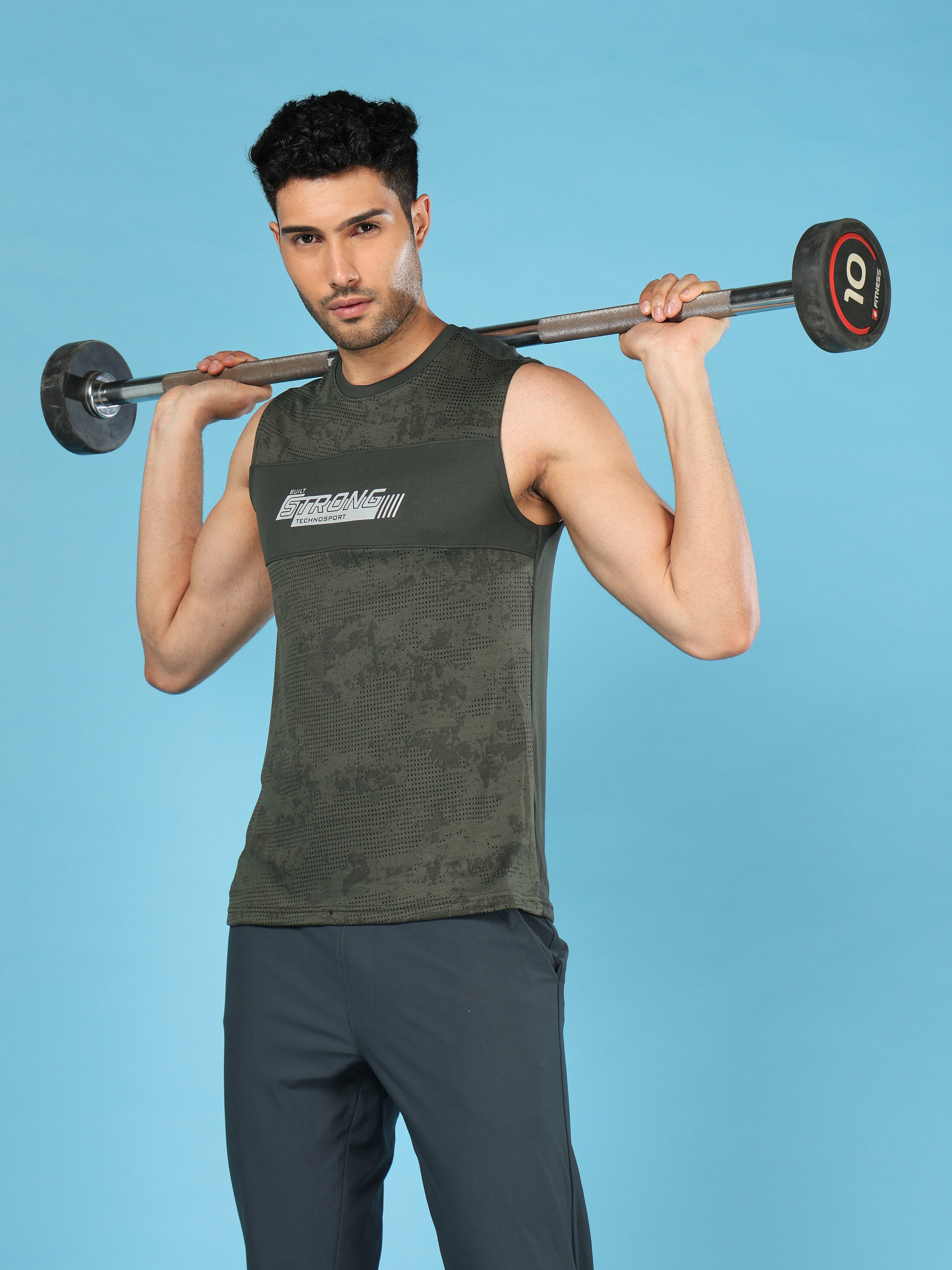 Men Printed Slim Fit Crew Neck Innerwear Vest with TECHNO COOL+