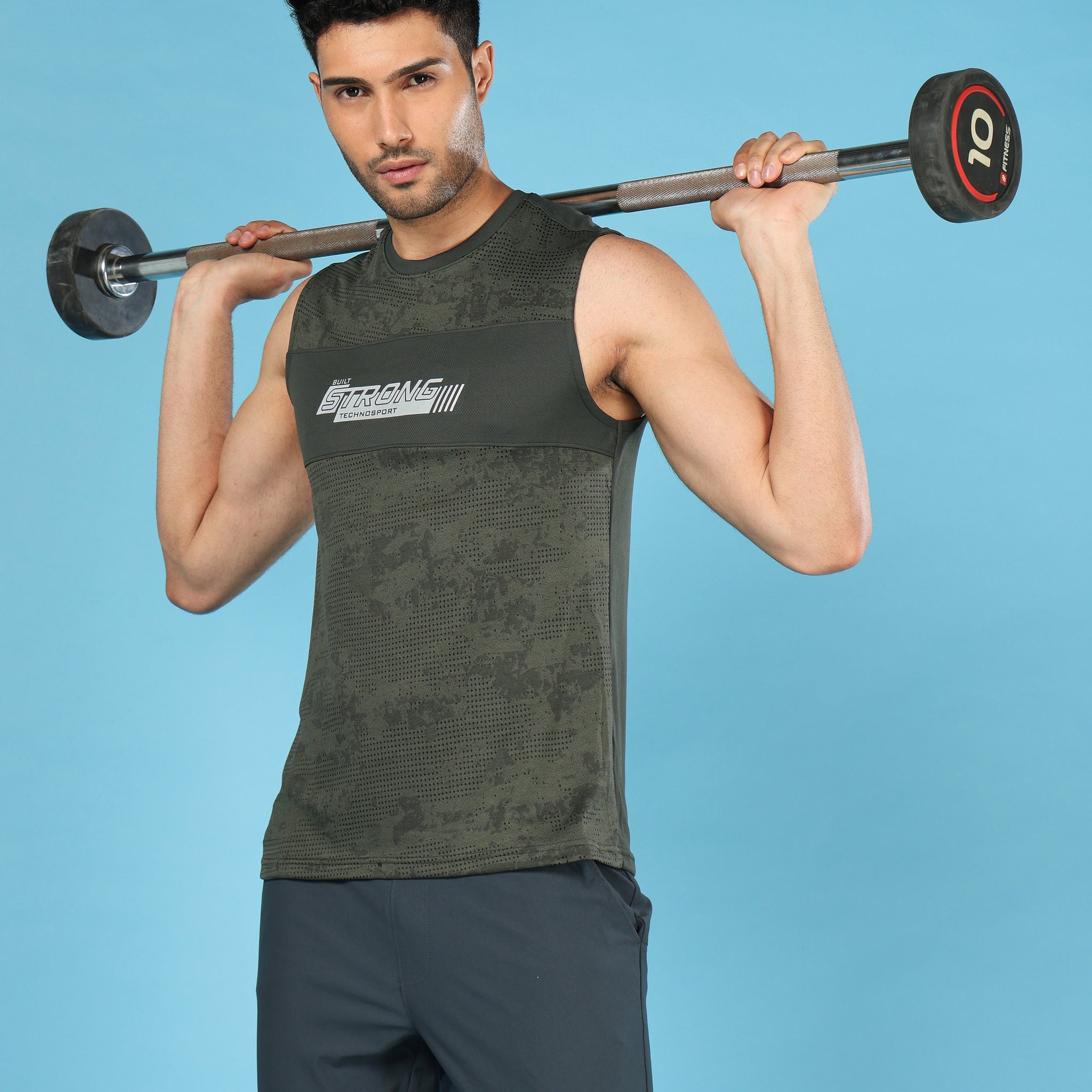 Men Printed Slim Fit Crew Neck Innerwear Vest with TECHNO COOL+