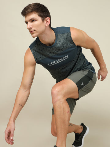 Men Printed Slim Fit Crew Neck Innerwear Vest with TECHNO COOL+