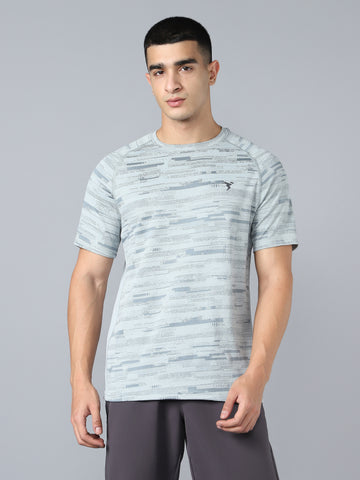 Men Self Design Slim Fit Crew Neck T-shirt with DOUBLE COOL