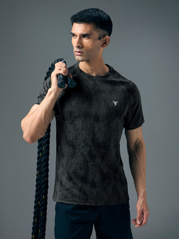 Men Self Design Slim Fit Crew Neck T-shirt with DOUBLE COOL