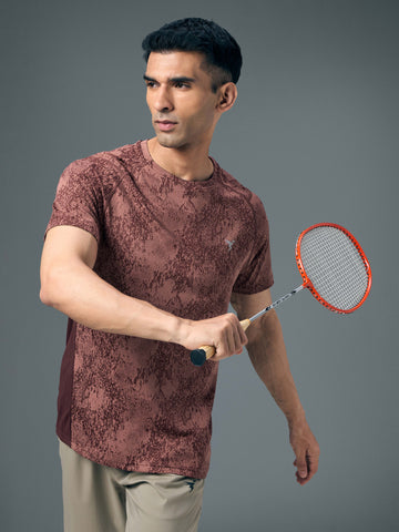 Men Self Design Slim Fit Crew Neck T-shirt with DOUBLE COOL