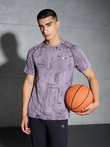 Men Self Design Slim Fit Crew Neck T-shirt with DOUBLE COOL