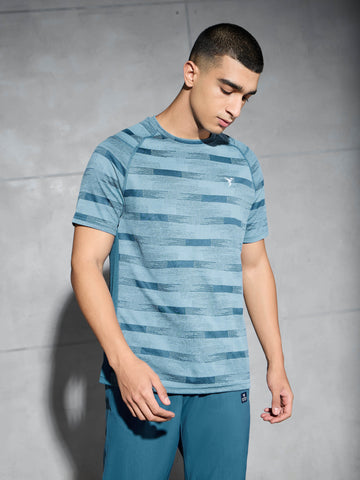 Men Self Design Slim Fit Crew Neck T-shirt with DOUBLE COOL