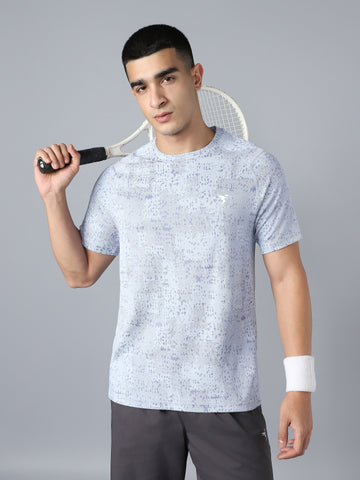 Men Self Design Slim Fit Crew Neck T-shirt with DOUBLE COOL