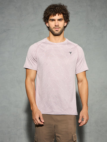 Men Self Design Slim Fit Crew Neck T-shirt with DOUBLE COOL