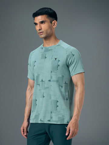 Men Self Design Slim Fit Crew Neck T-shirt with DOUBLE COOL