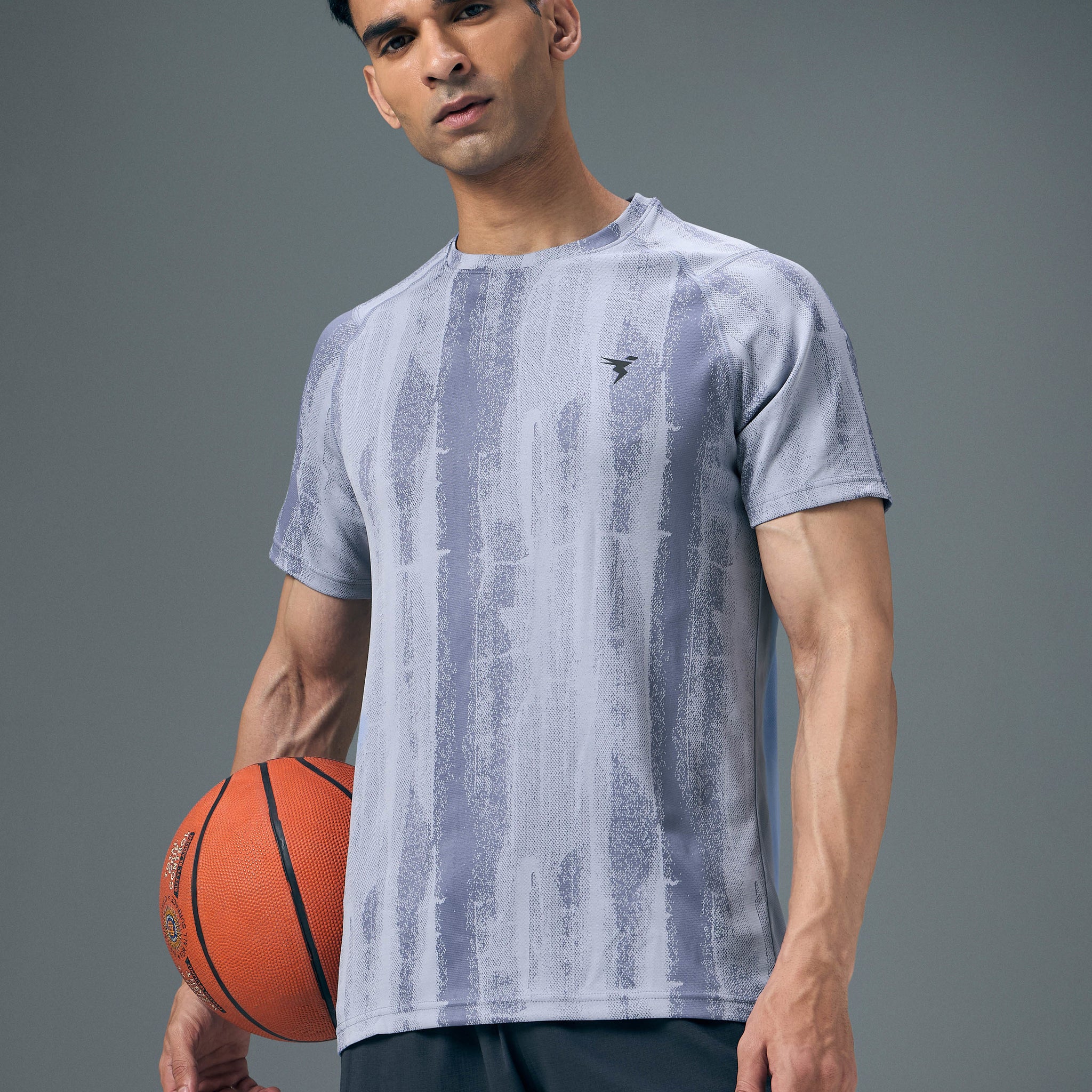 Men Self Design Slim Fit Crew Neck T-shirt with DOUBLE COOL