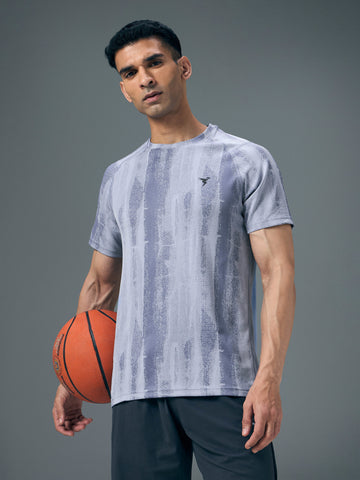 Men Self Design Slim Fit Crew Neck T-shirt with DOUBLE COOL