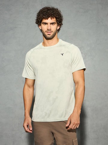 Men Self Design Slim Fit Crew Neck T-shirt with DOUBLE COOL