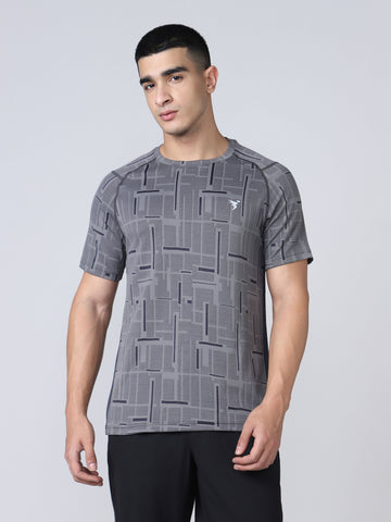 Men Self Design Slim Fit Crew Neck T-shirt with DOUBLE COOL