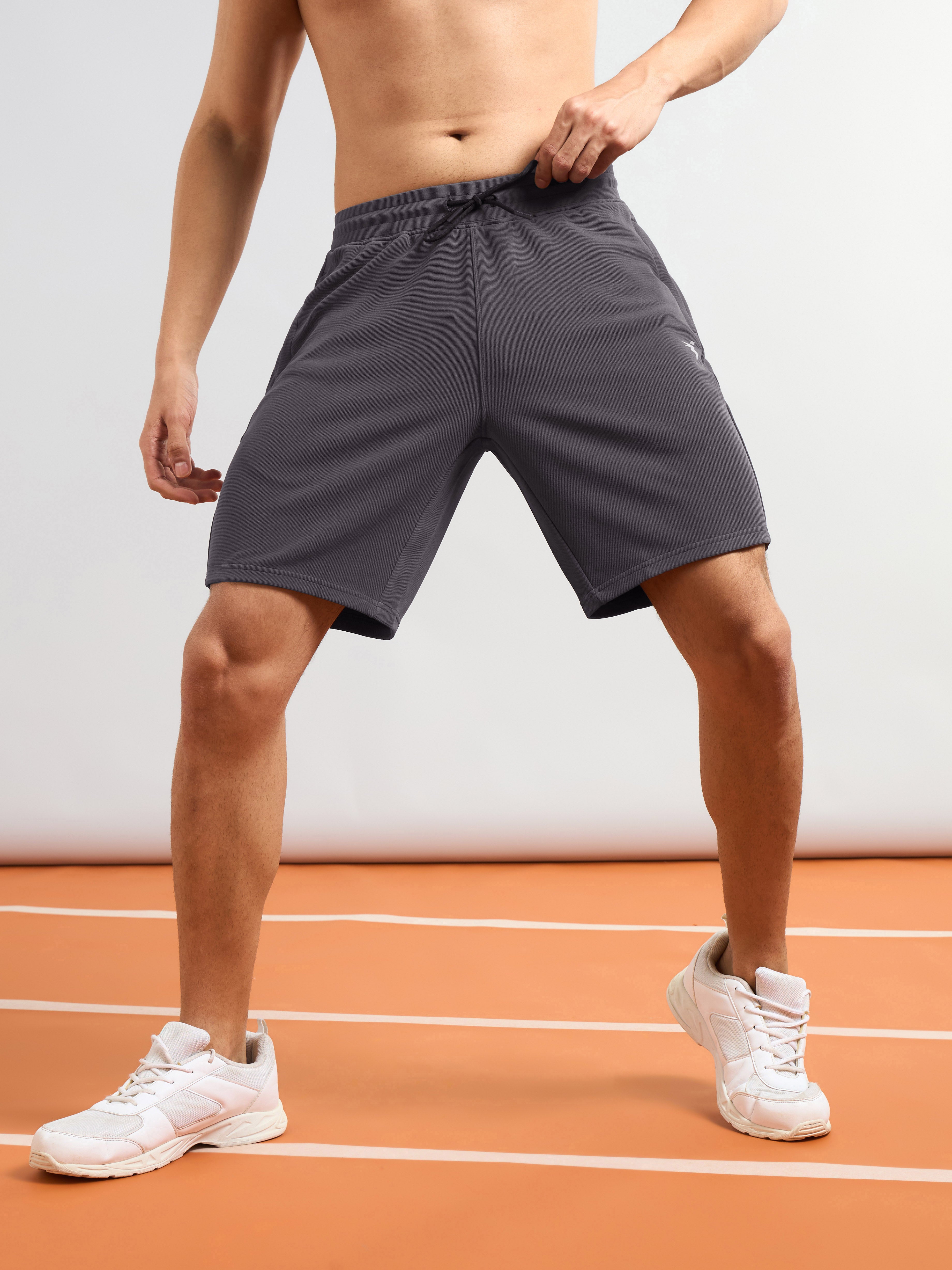Men Solid Slim Fit Sports Shorts with TS FLEXI