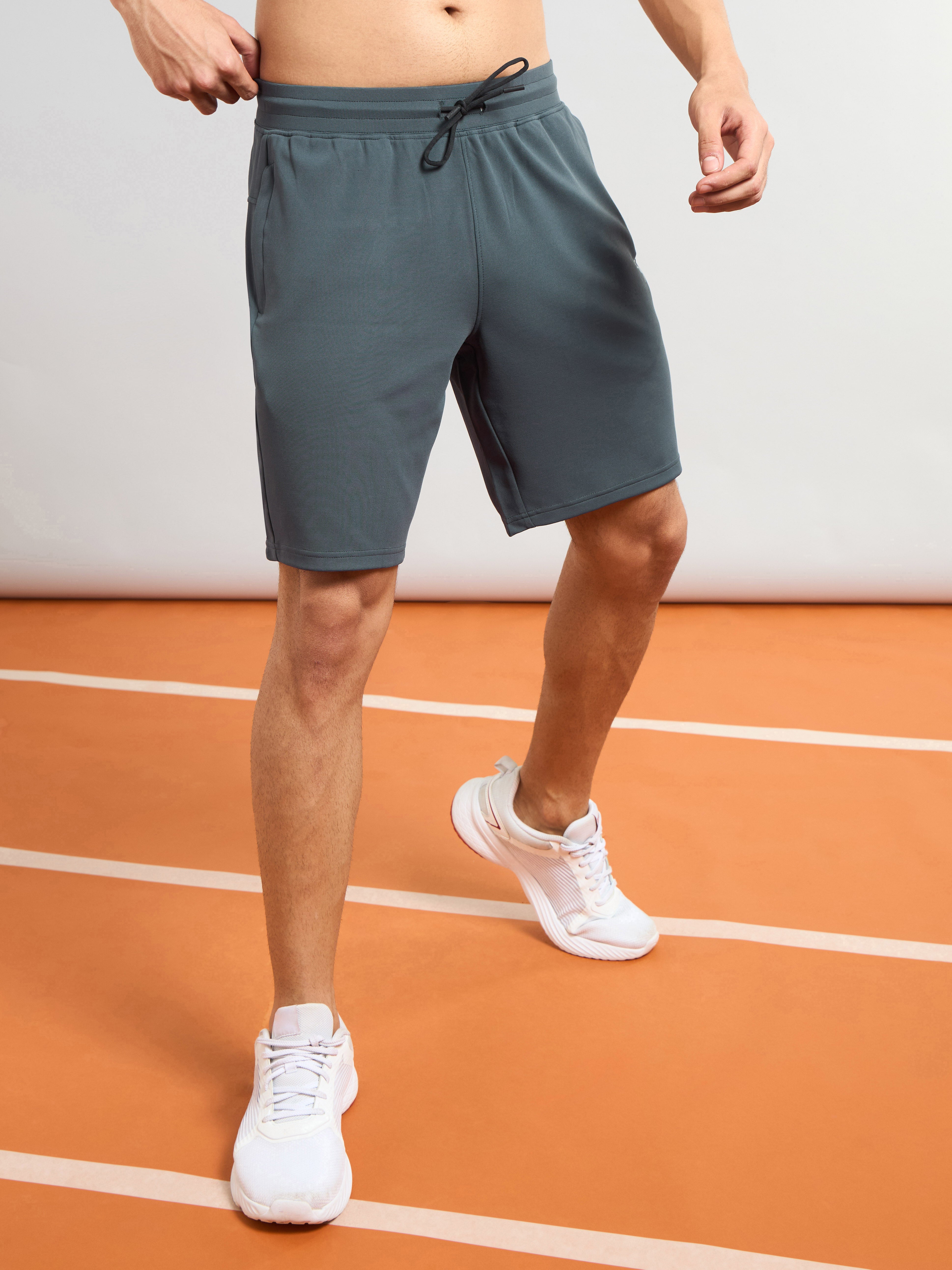 Men Solid Slim Fit Sports Shorts with TS FLEXI