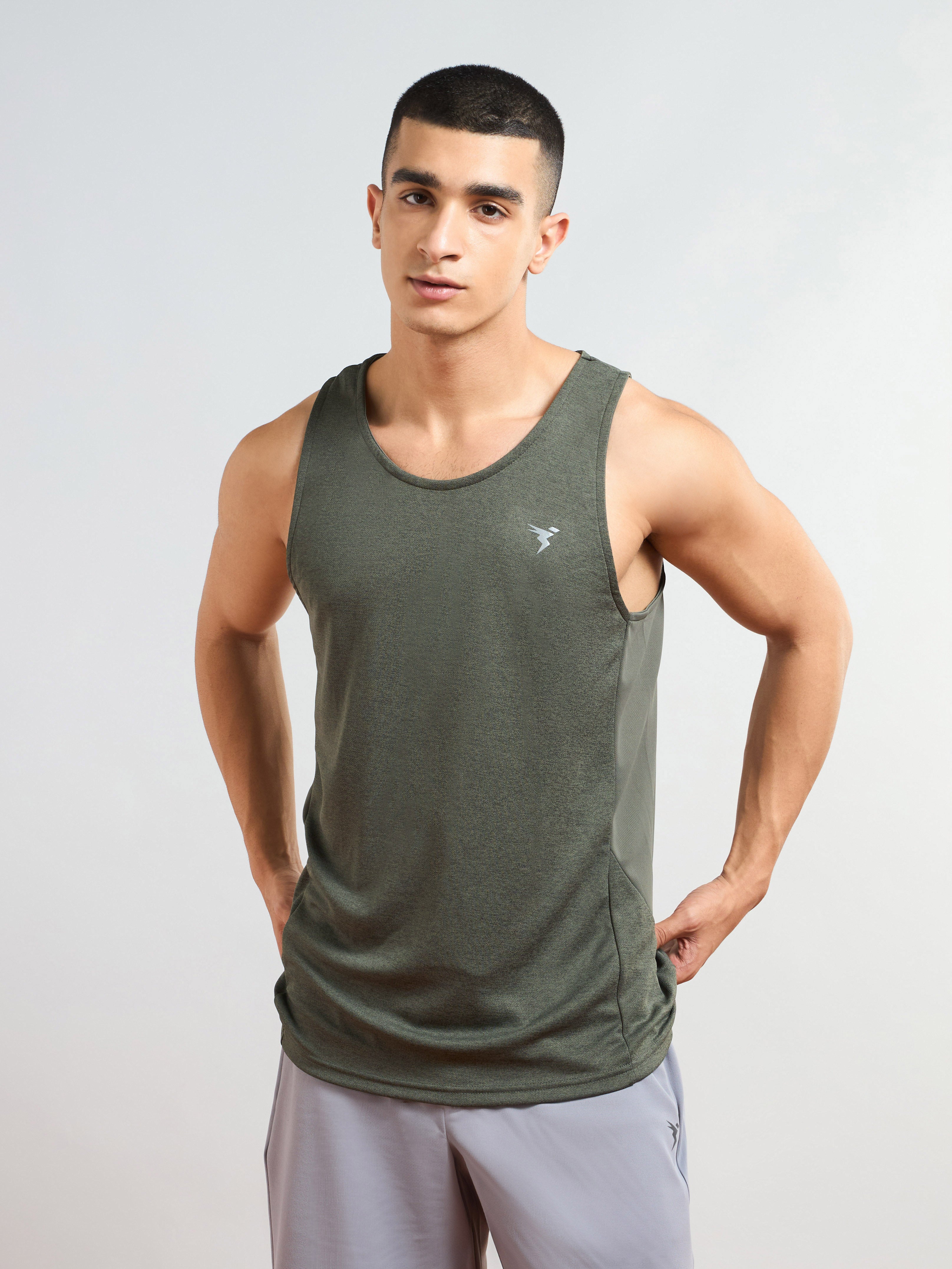 Men Melange Slim Fit Round Neck Sports Innerwear Vest with DOUBLE COOL