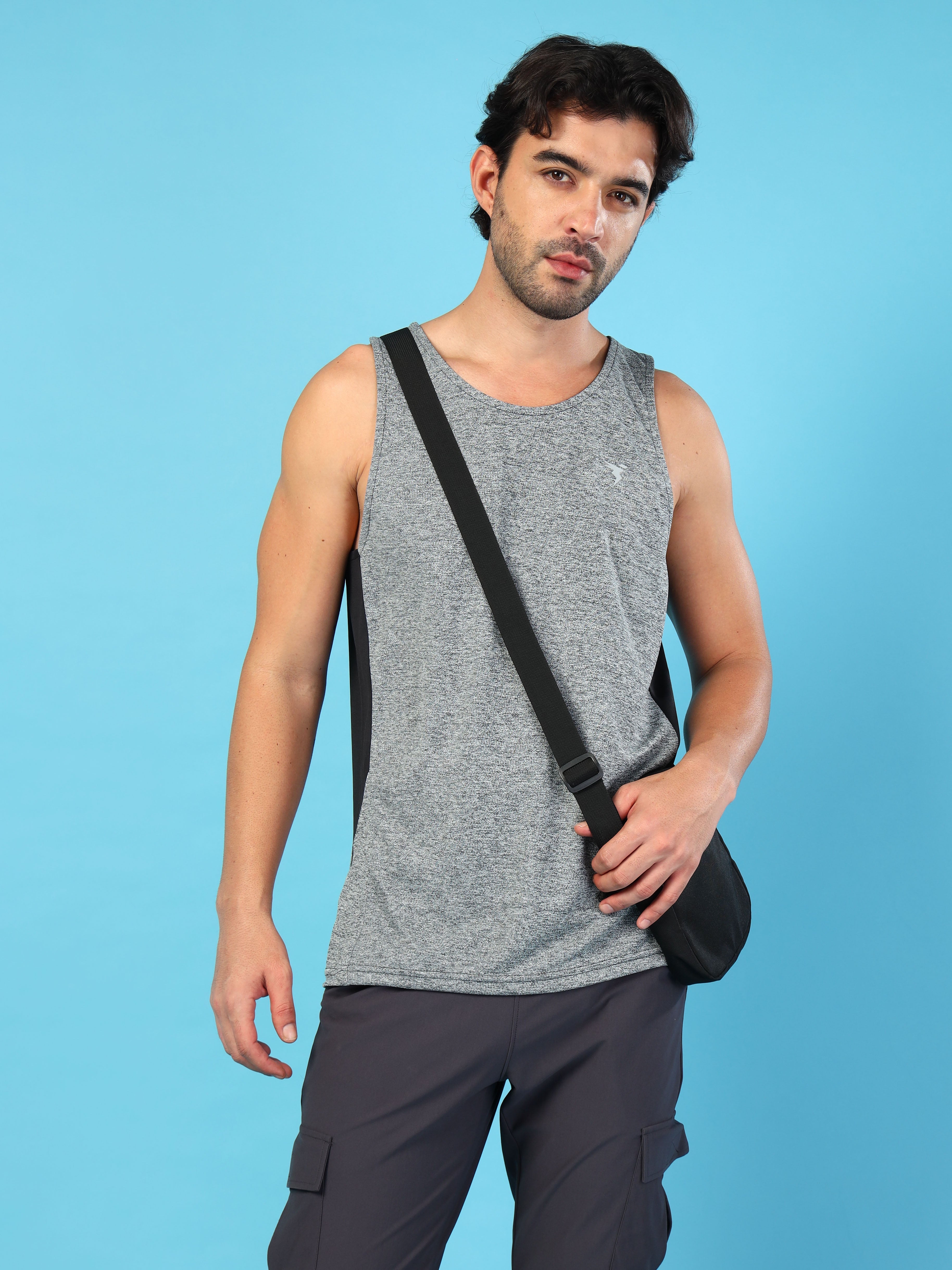 Men Melange Slim Fit Round Neck Sports Innerwear Vest with DOUBLE COOL