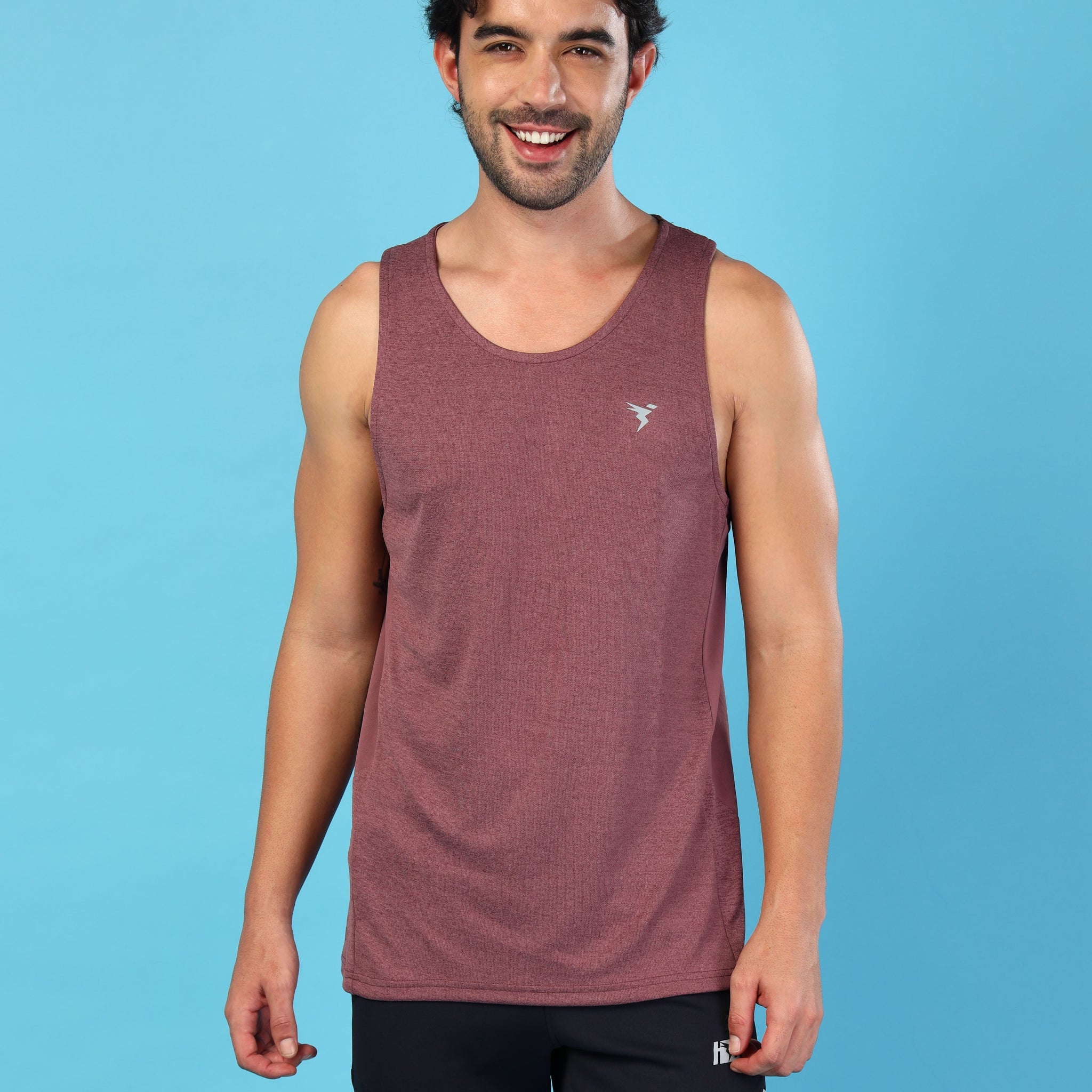 Men Melange Slim Fit Round Neck Sports Innerwear Vest with DOUBLE COOL