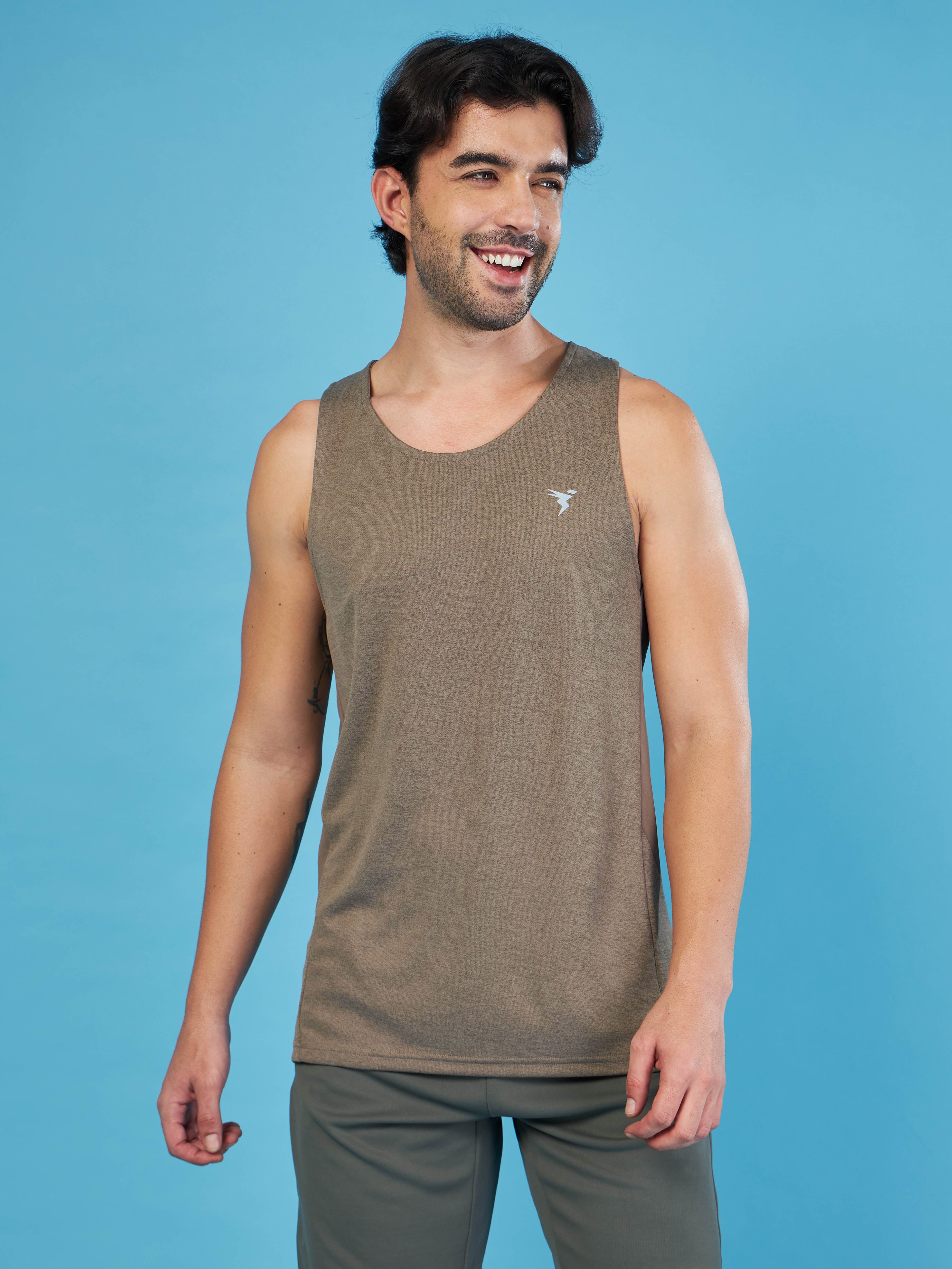 Men Melange Slim Fit Round Neck Sports Innerwear Vest with DOUBLE COOL