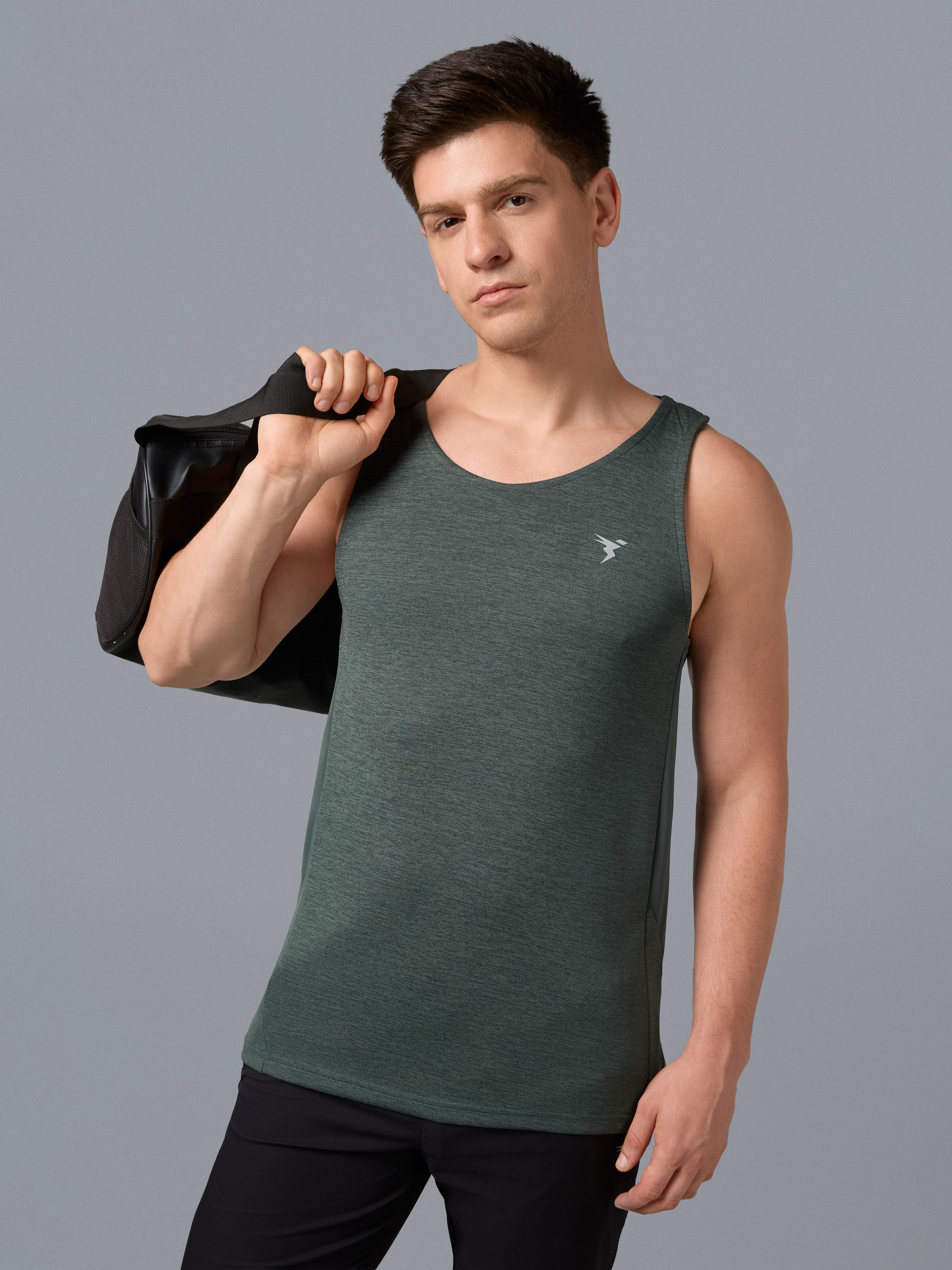 Men Melange Slim Fit Round Neck Sports Innerwear Vest with DOUBLE COOL