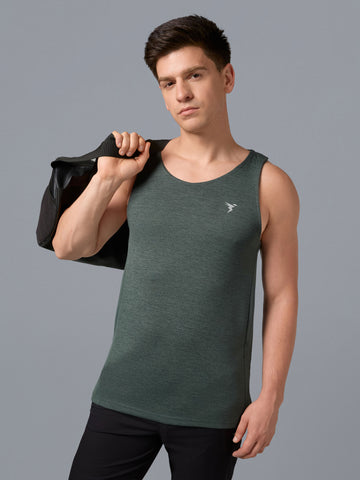 Men Melange Slim Fit Round Neck Sports Innerwear Vest with DOUBLE COOL