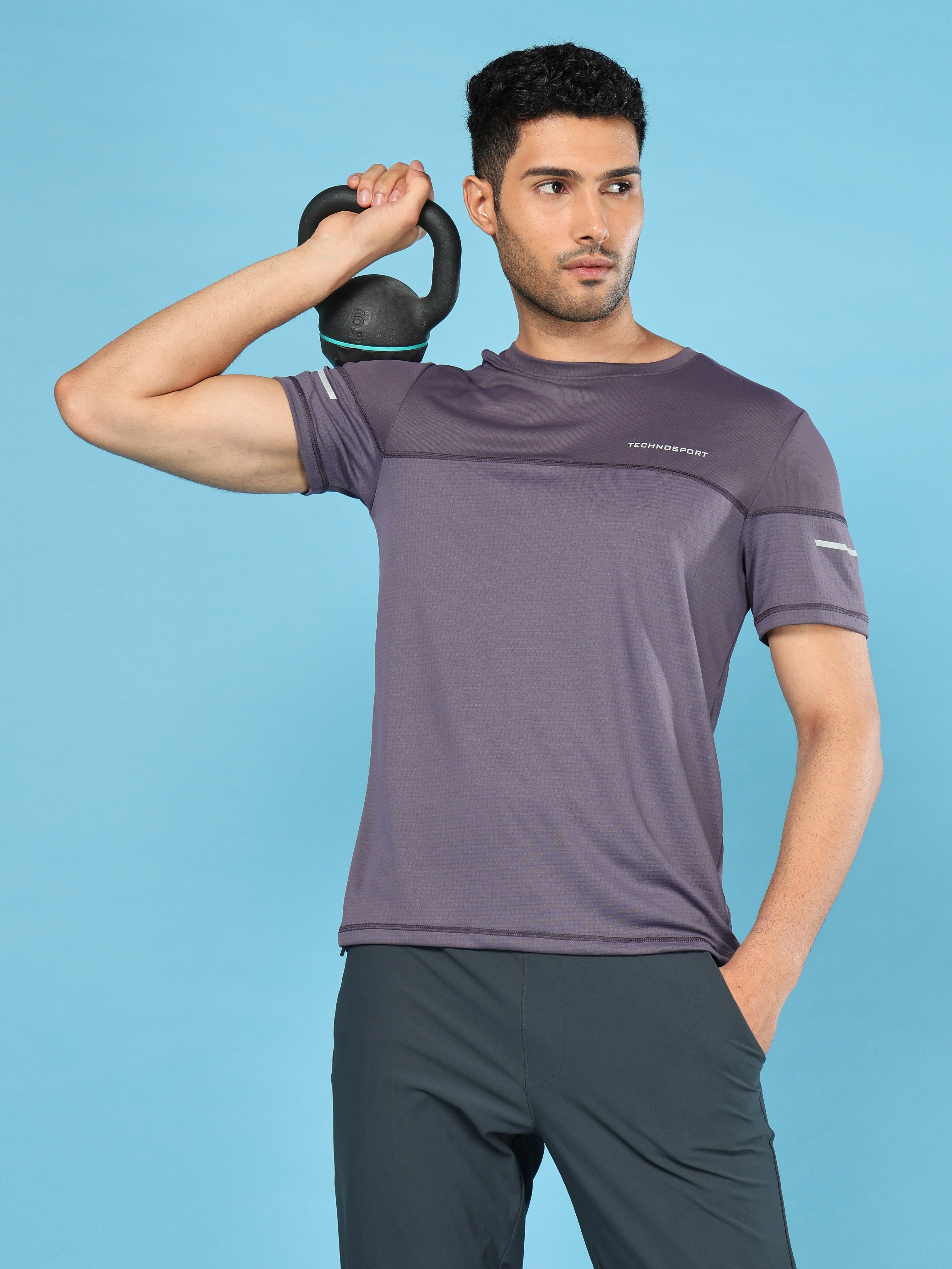 Men Solid Slim Fit Crew Neck T-shirt with DOUBLE COOL