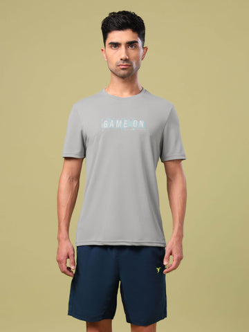 Men Printed Slim Fit Round Neck T-shirt with TECHNO COOL+