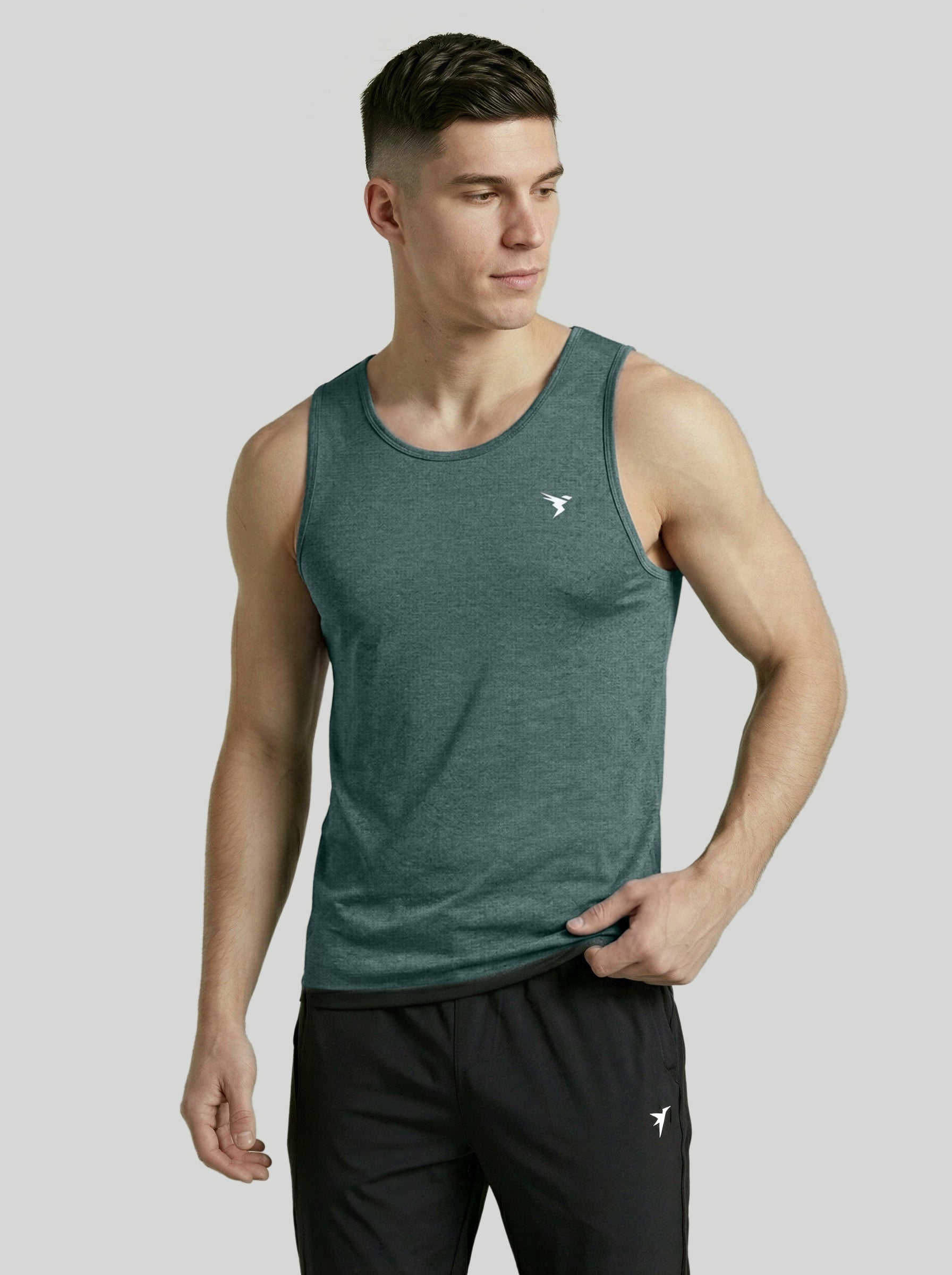 Men Melange Slim Fit Round Neck Sports Innerwear Vest with DOUBLE COOL