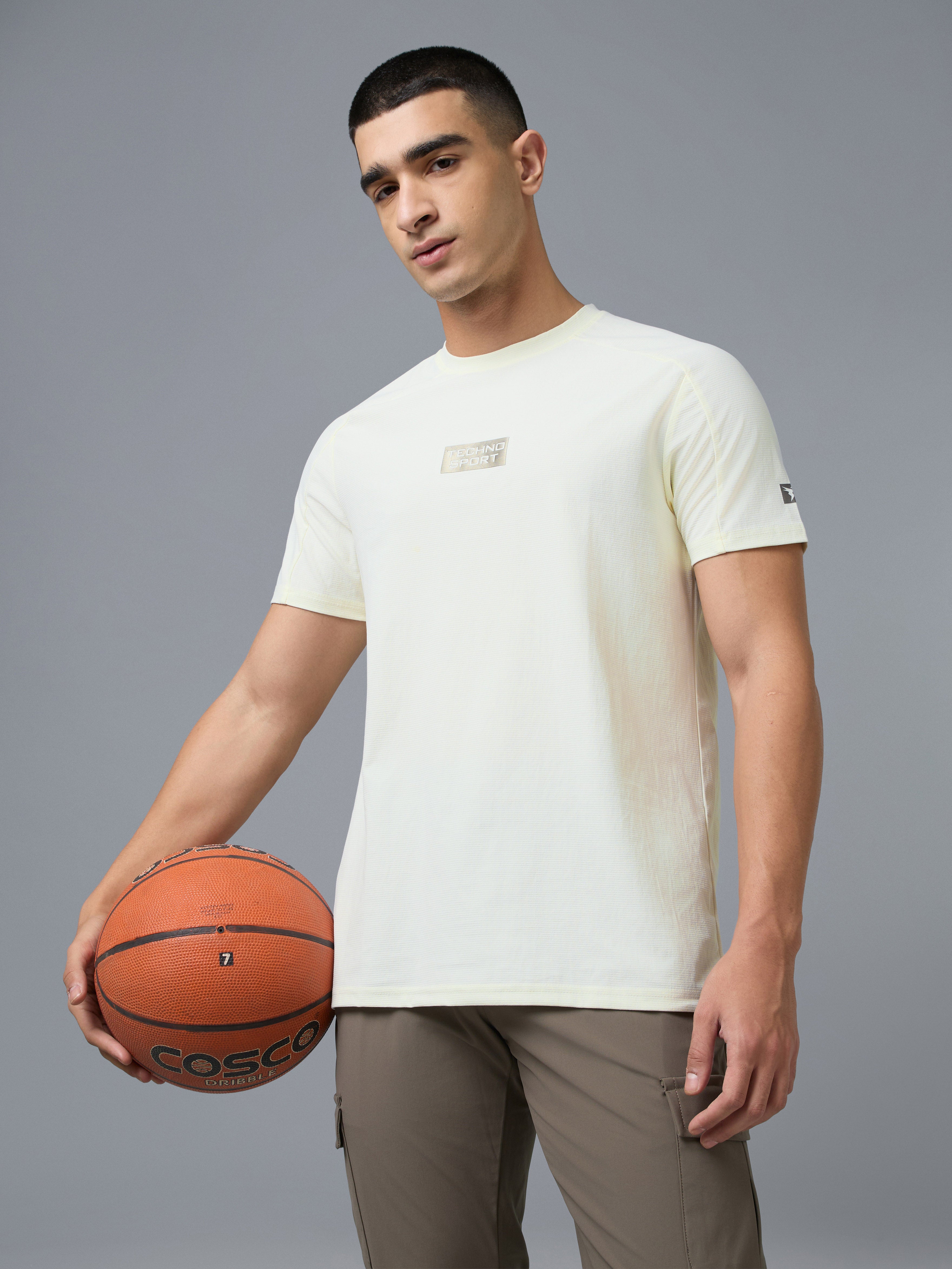 Men Typography Printed Slim Fit Round Neck Sports T-shirt with COTFLEX