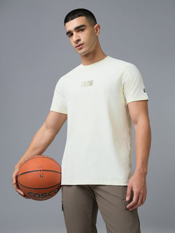 Men Typography Printed Slim Fit Round Neck Sports T-shirt with COTFLEX