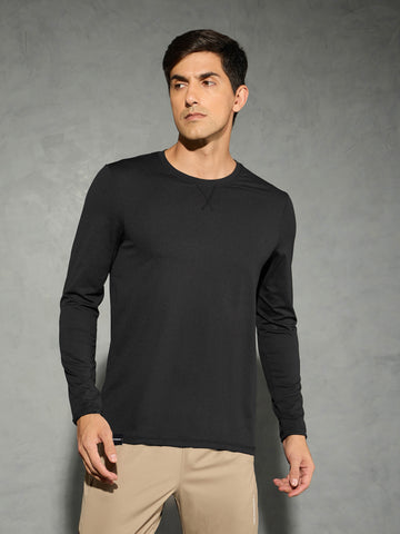 Men Solid Slim Fit Round Neck Sports T-shirt with COTFLEX