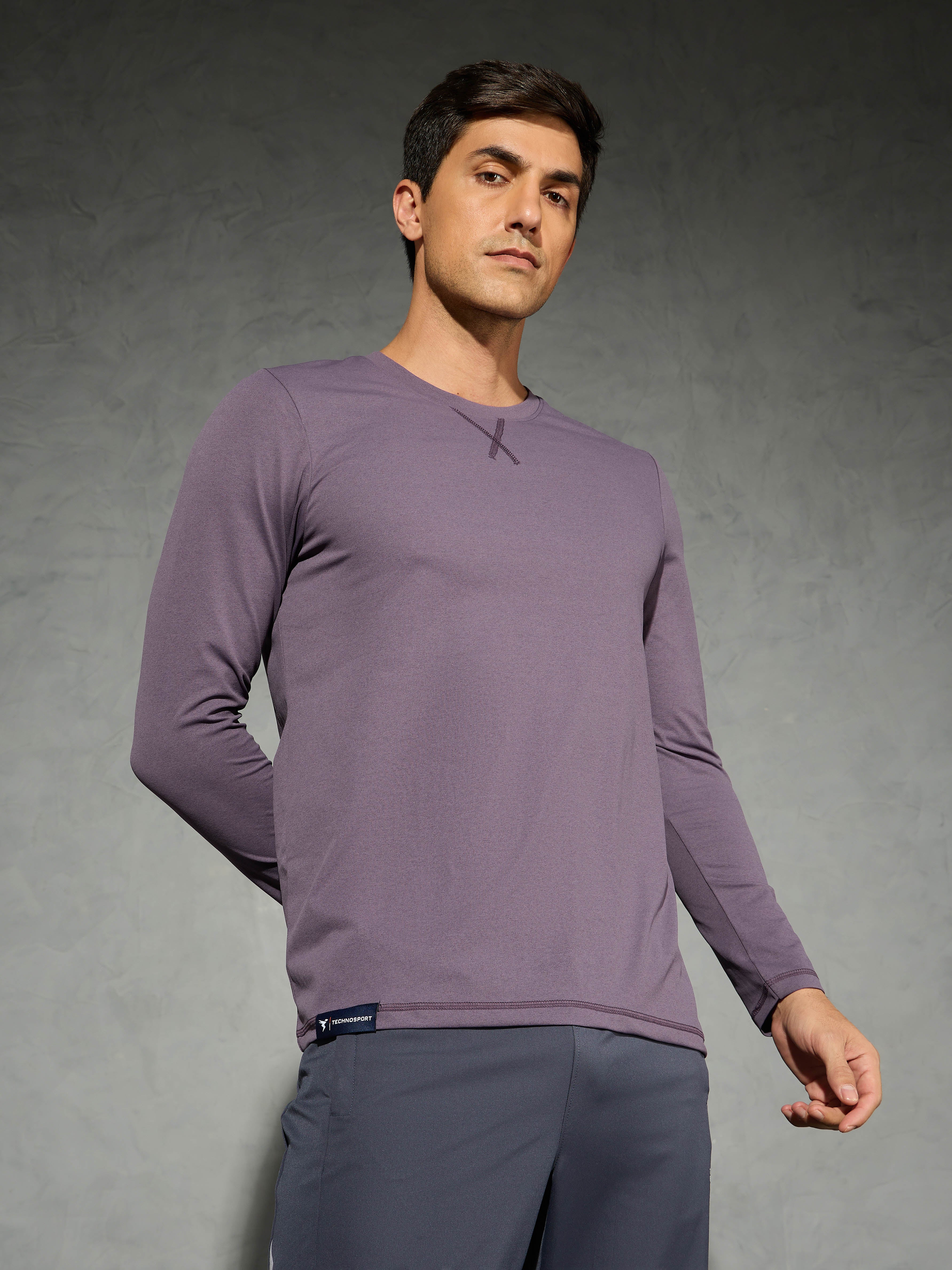 Men Solid Slim Fit Round Neck Sports T-shirt with COTFLEX