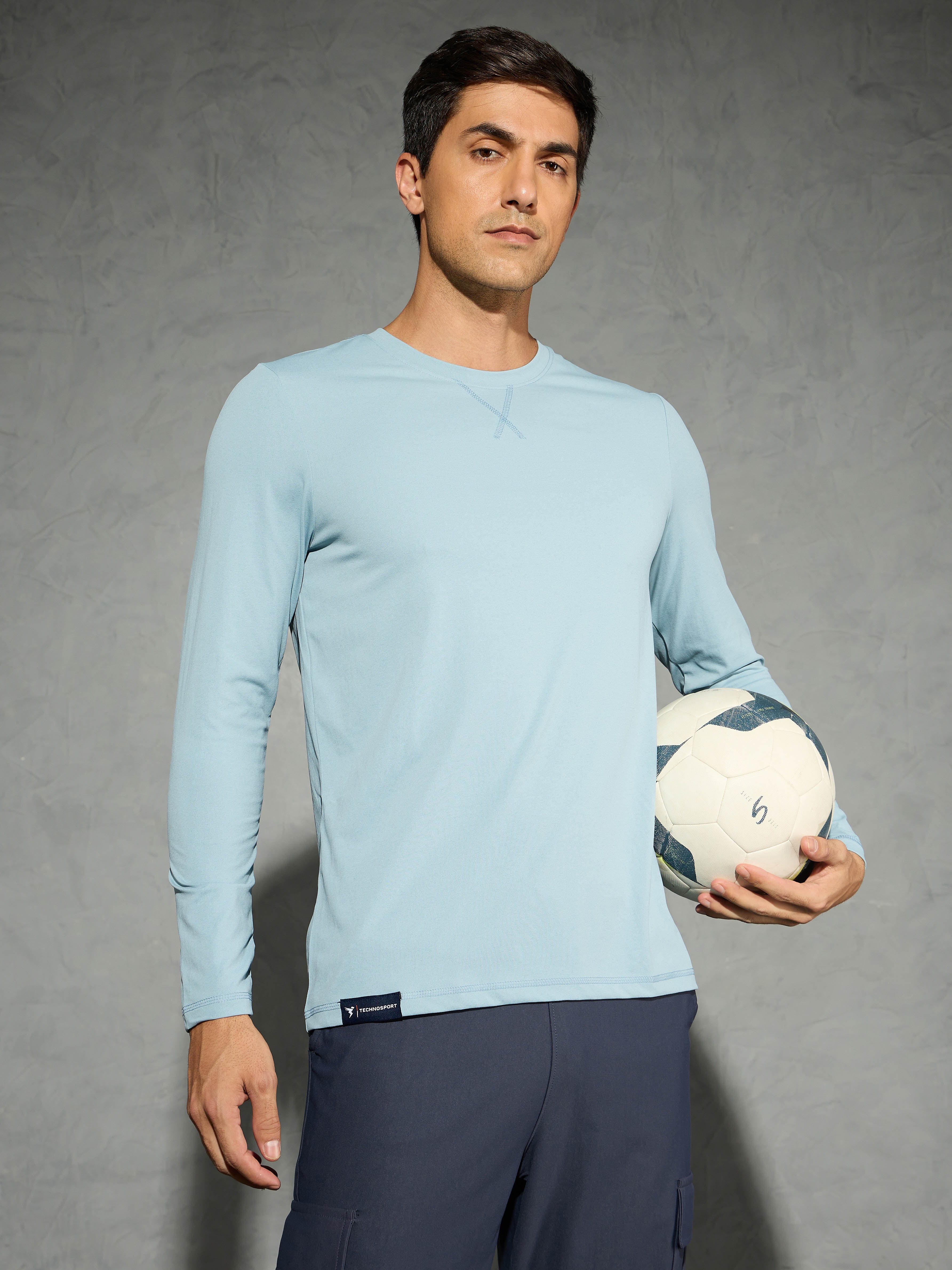 Men Solid Slim Fit Round Neck Sports T-shirt with COTFLEX