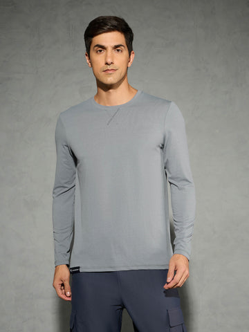 Men Solid Slim Fit Round Neck Sports T-shirt with COTFLEX