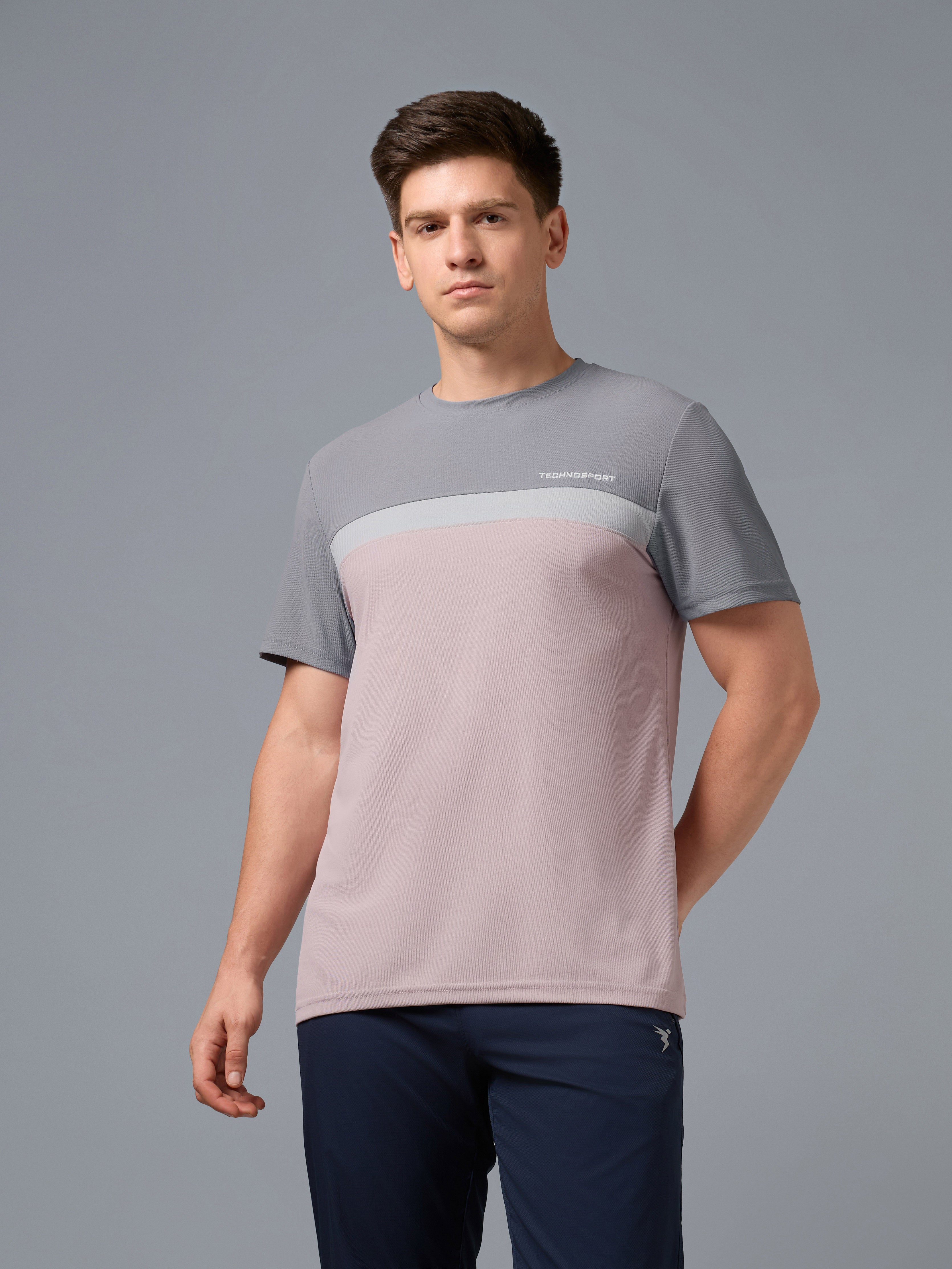 Men Colorblock Slim Fit Crew Neck T-shirt with MATPIQ
