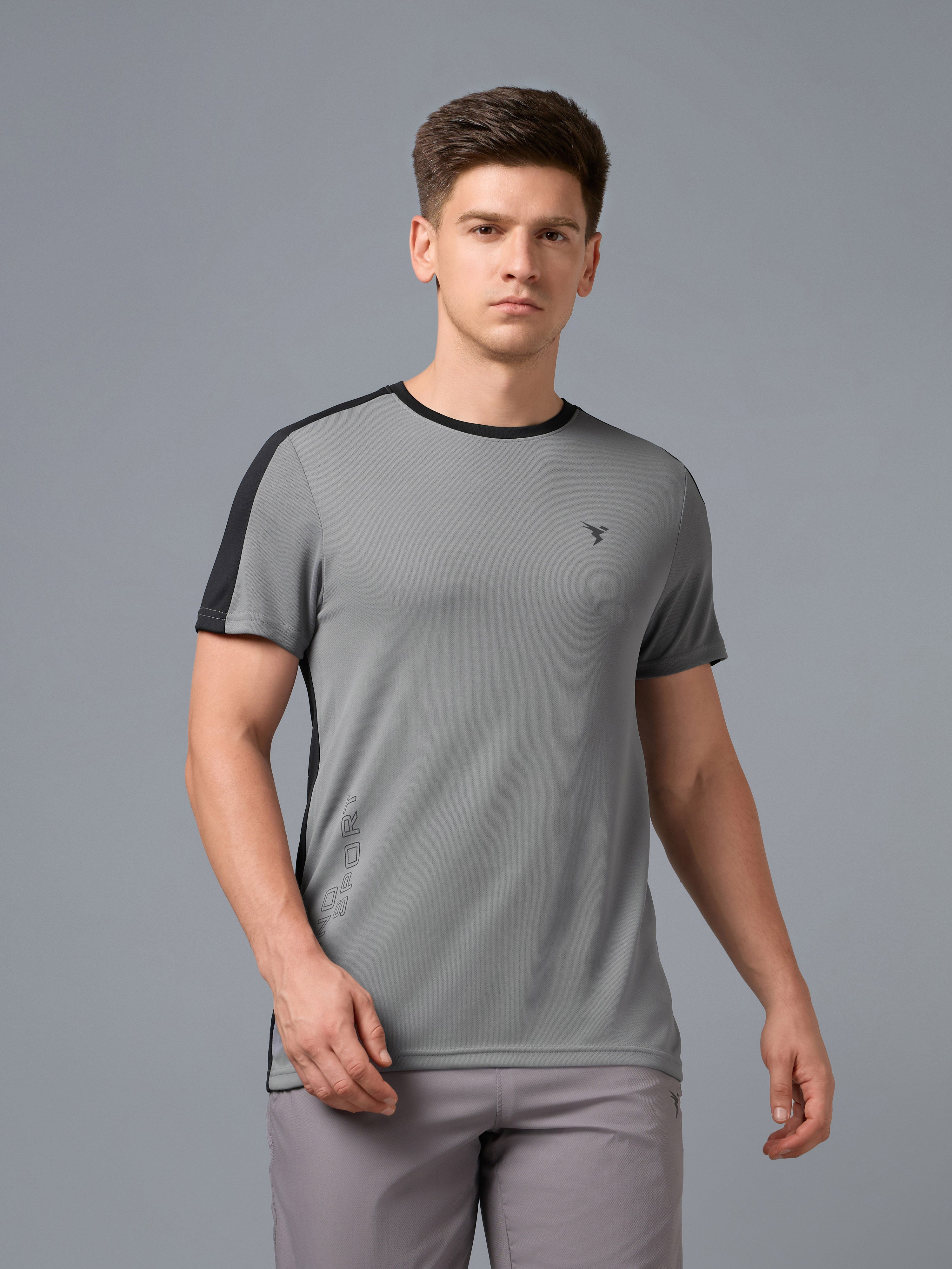 Men Solid Slim Fit Crew Neck T-shirt with TECHNO COOL+