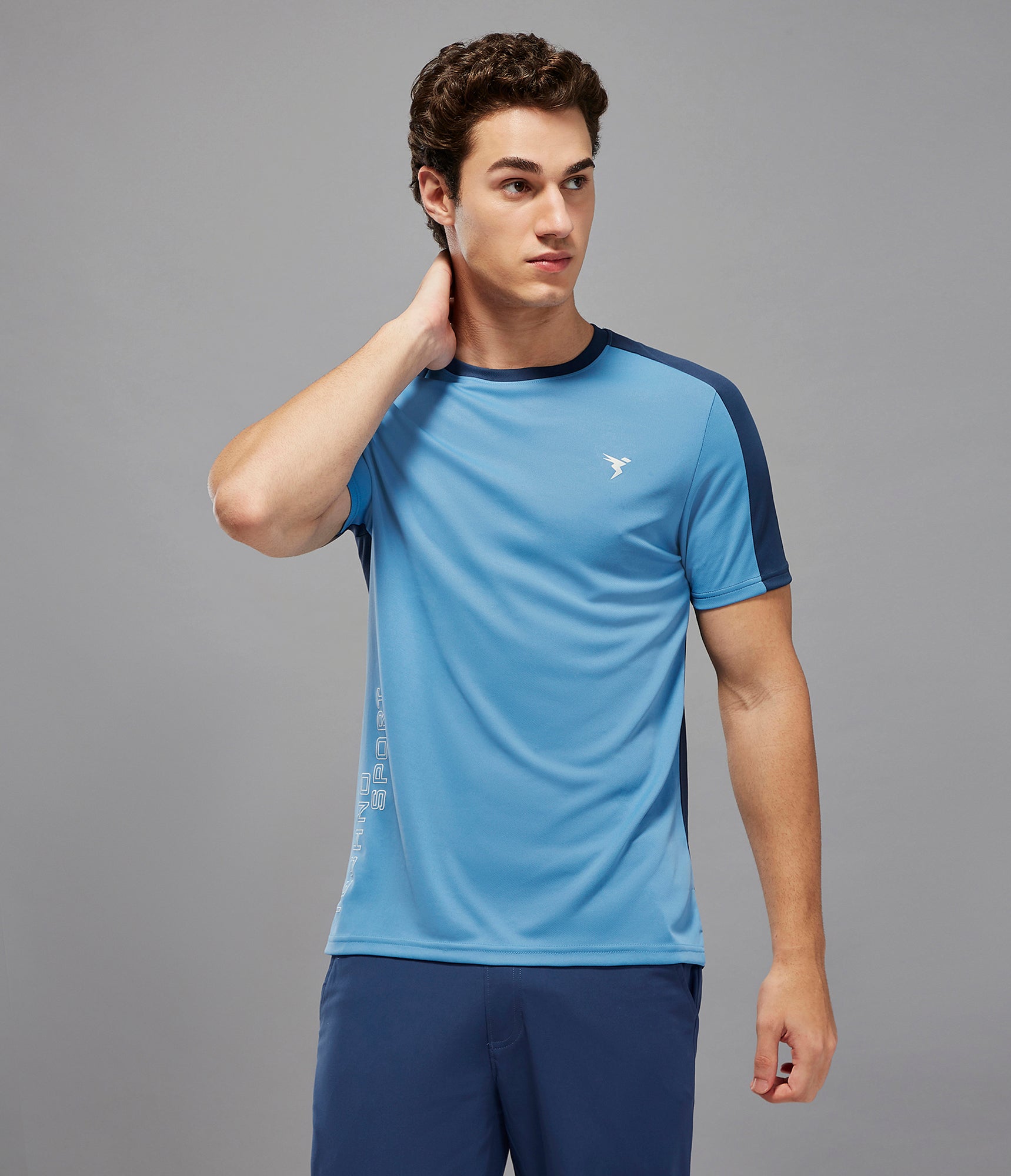 Men Solid Slim Fit Crew Neck T-shirt with TECHNO COOL+