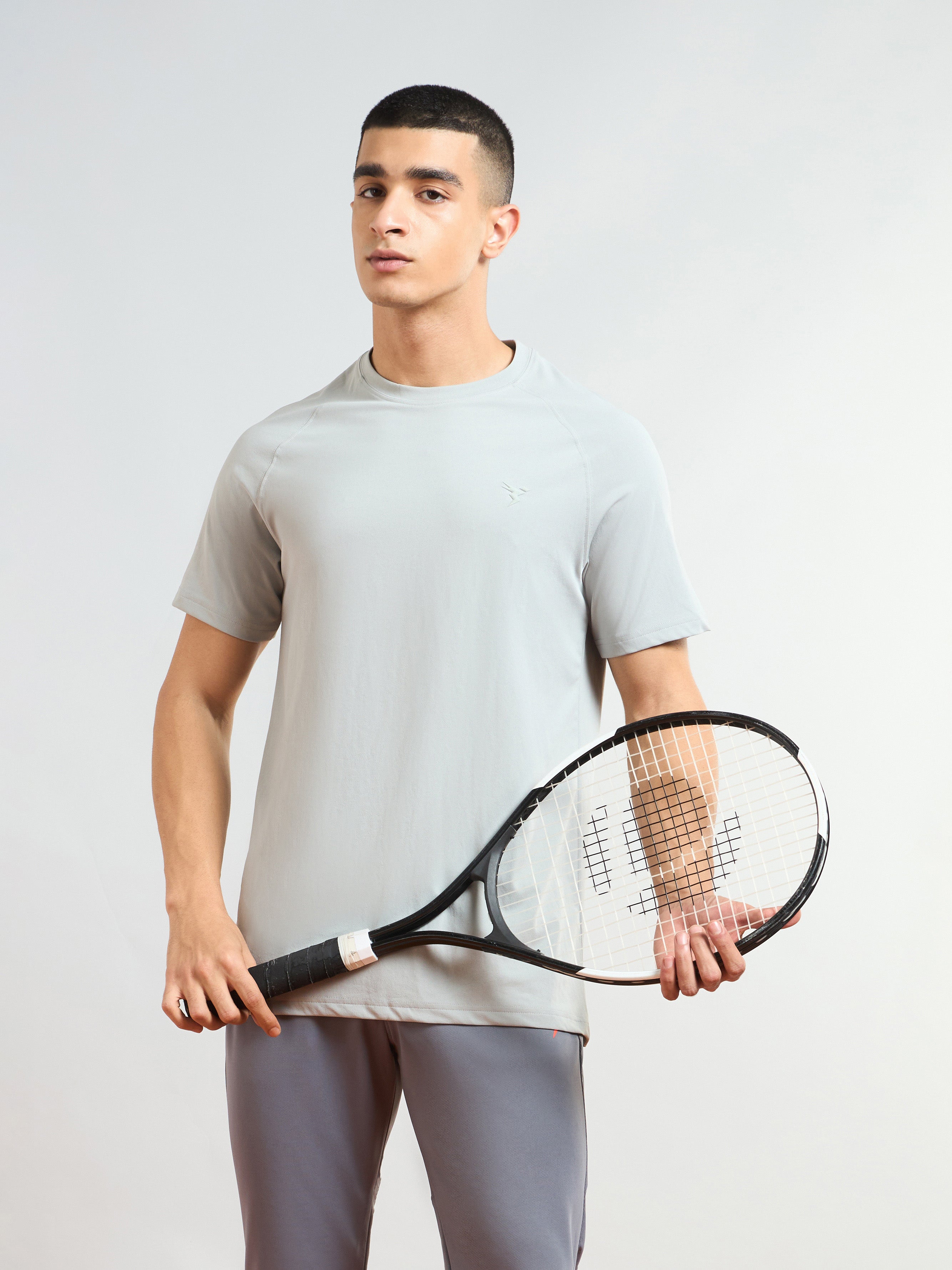 Men Solid Slim Fit Round Neck T-shirt with COTFLEX