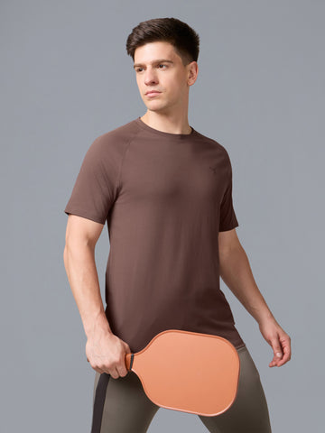 Men Solid Slim Fit Round Neck T-shirt with COTFLEX