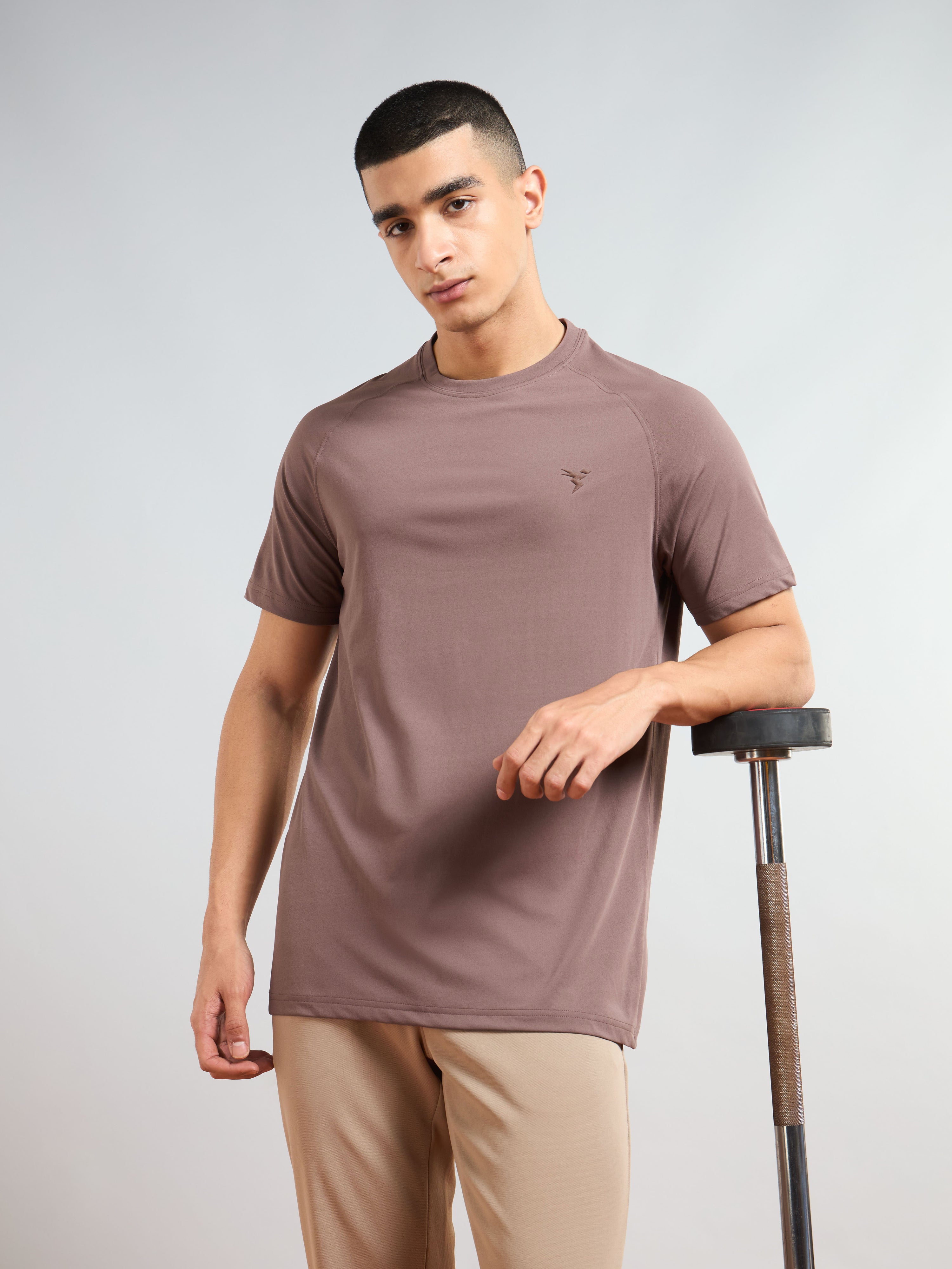 Men Solid Slim Fit Round Neck T-shirt with COTFLEX