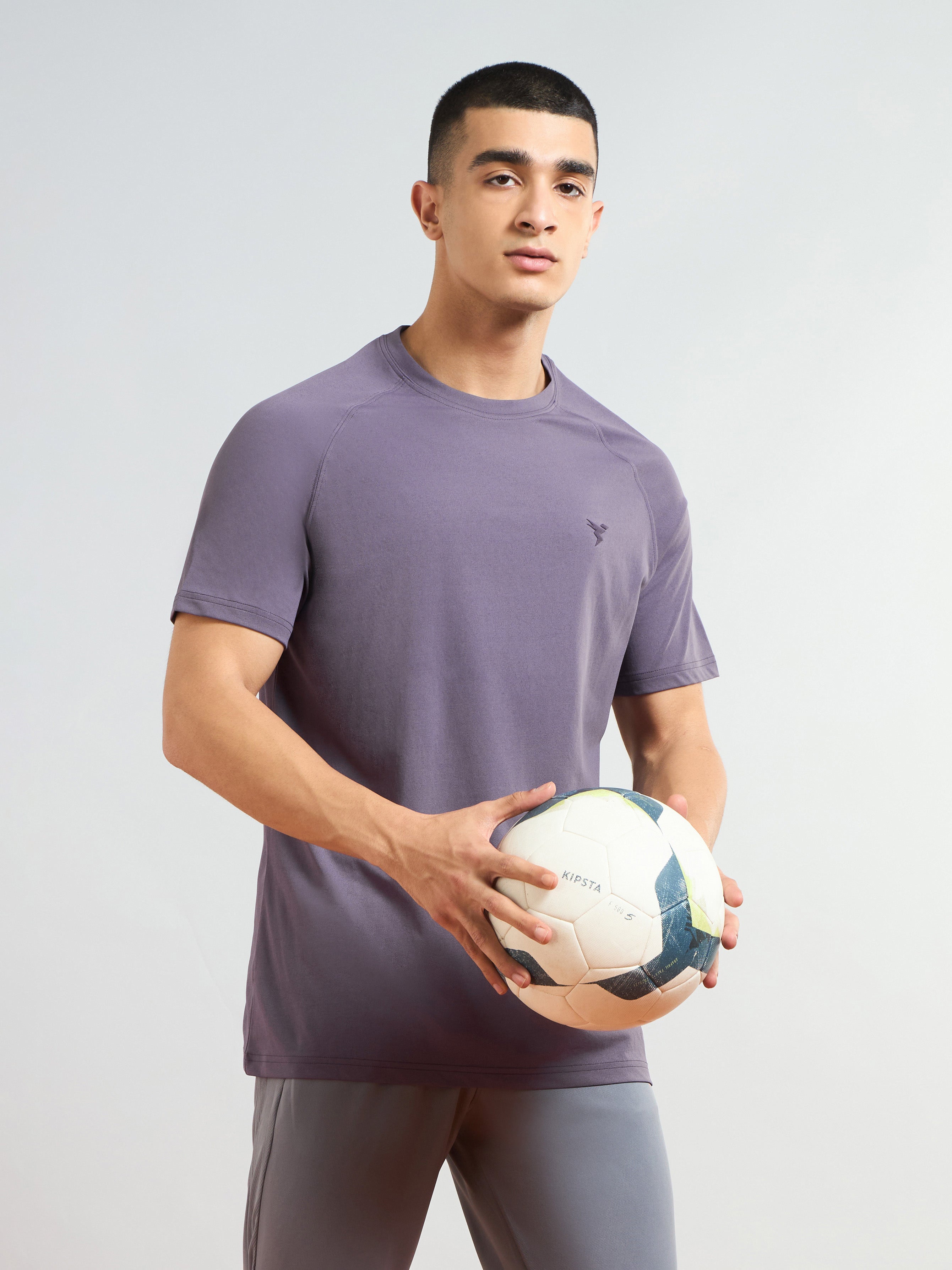 Men Solid Slim Fit Round Neck T-shirt with COTFLEX
