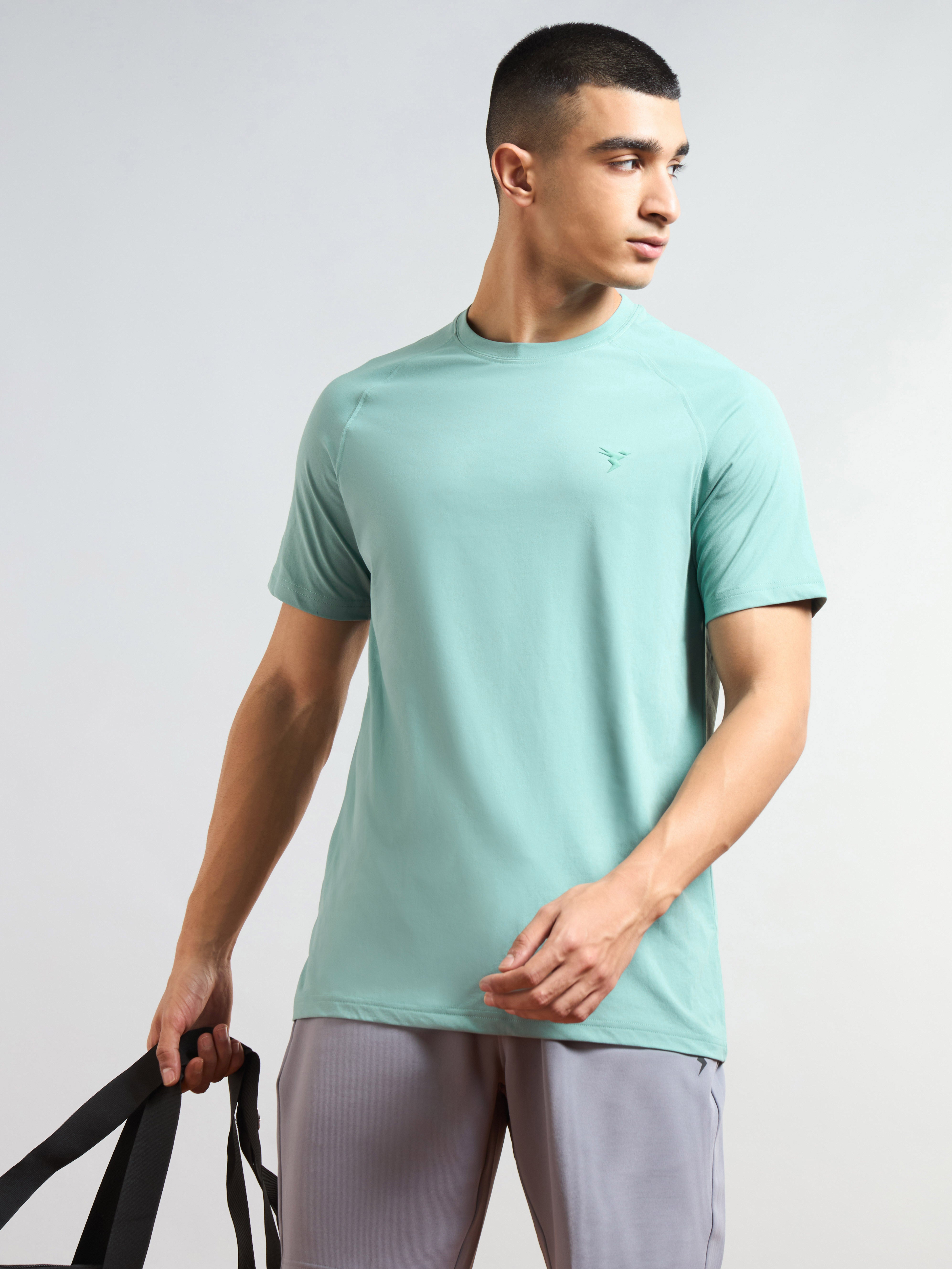 Men Solid Slim Fit Round Neck T-shirt with COTFLEX