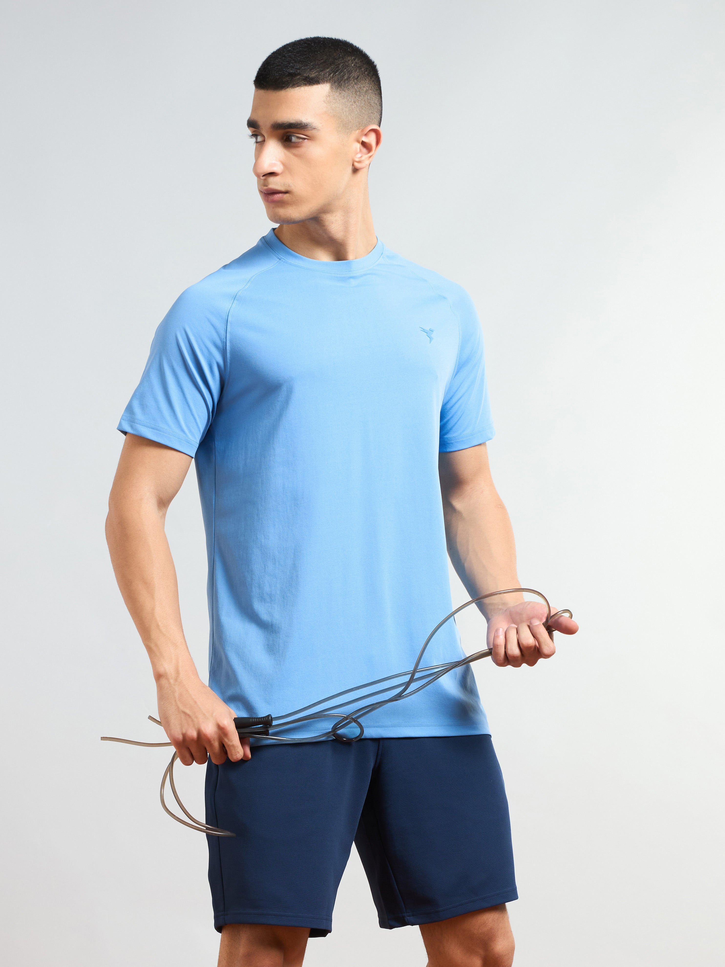 Men Solid Slim Fit Round Neck T-shirt with COTFLEX