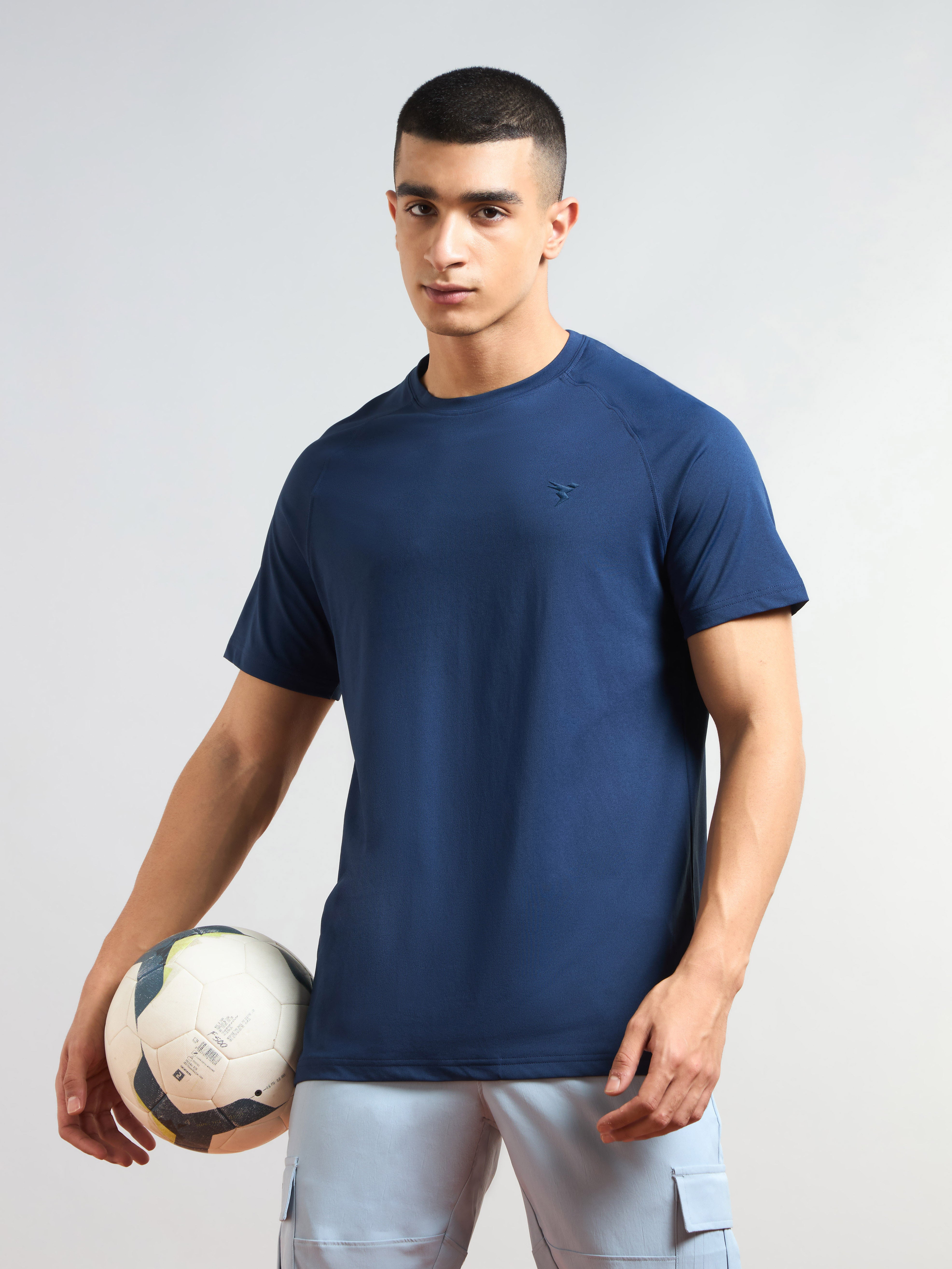 Men Solid Slim Fit Round Neck T-shirt with COTFLEX