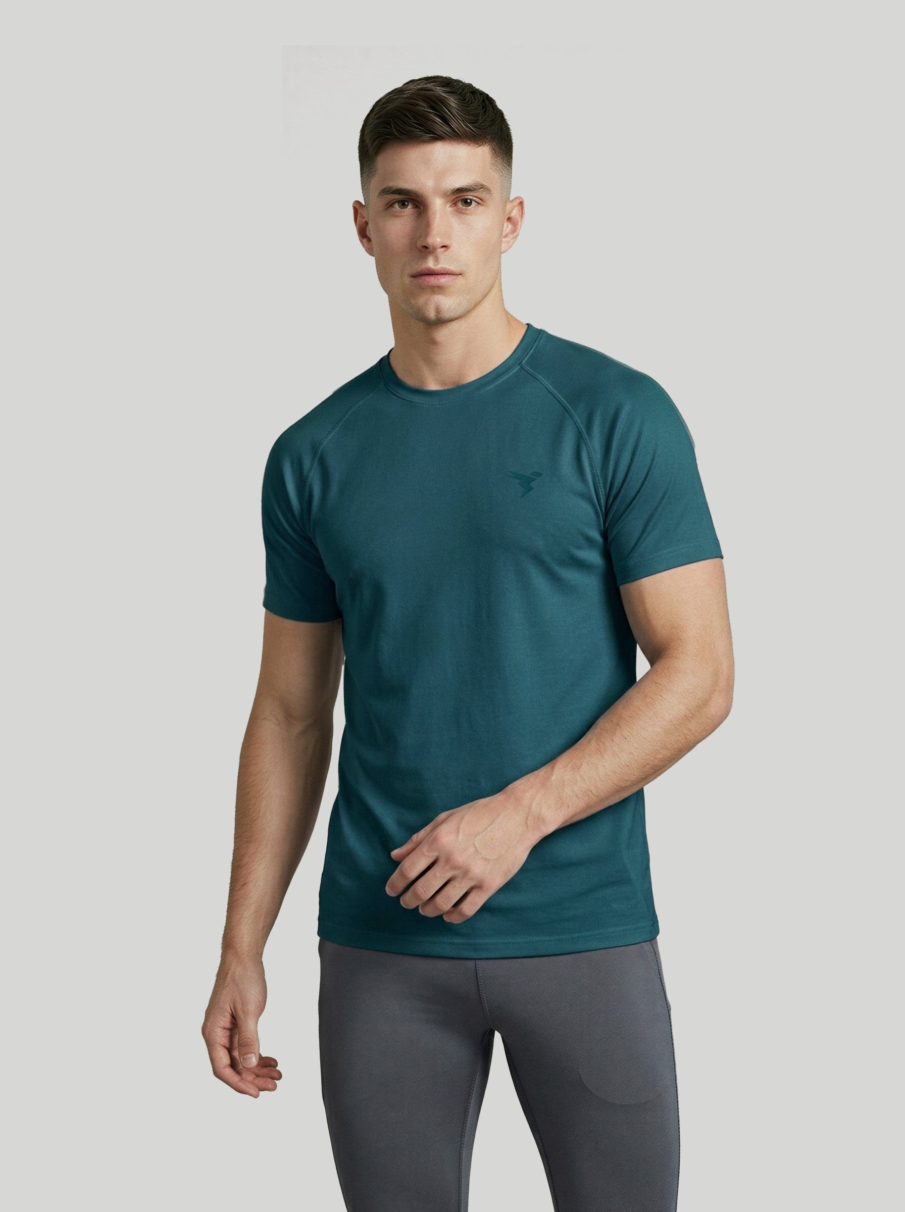 Men Solid Slim Fit Round Neck T-shirt with COTFLEX