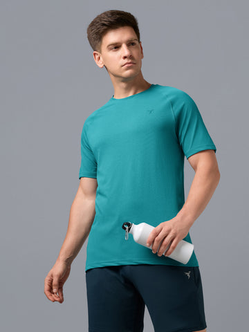 Men Solid Slim Fit Round Neck T-shirt with COTFLEX