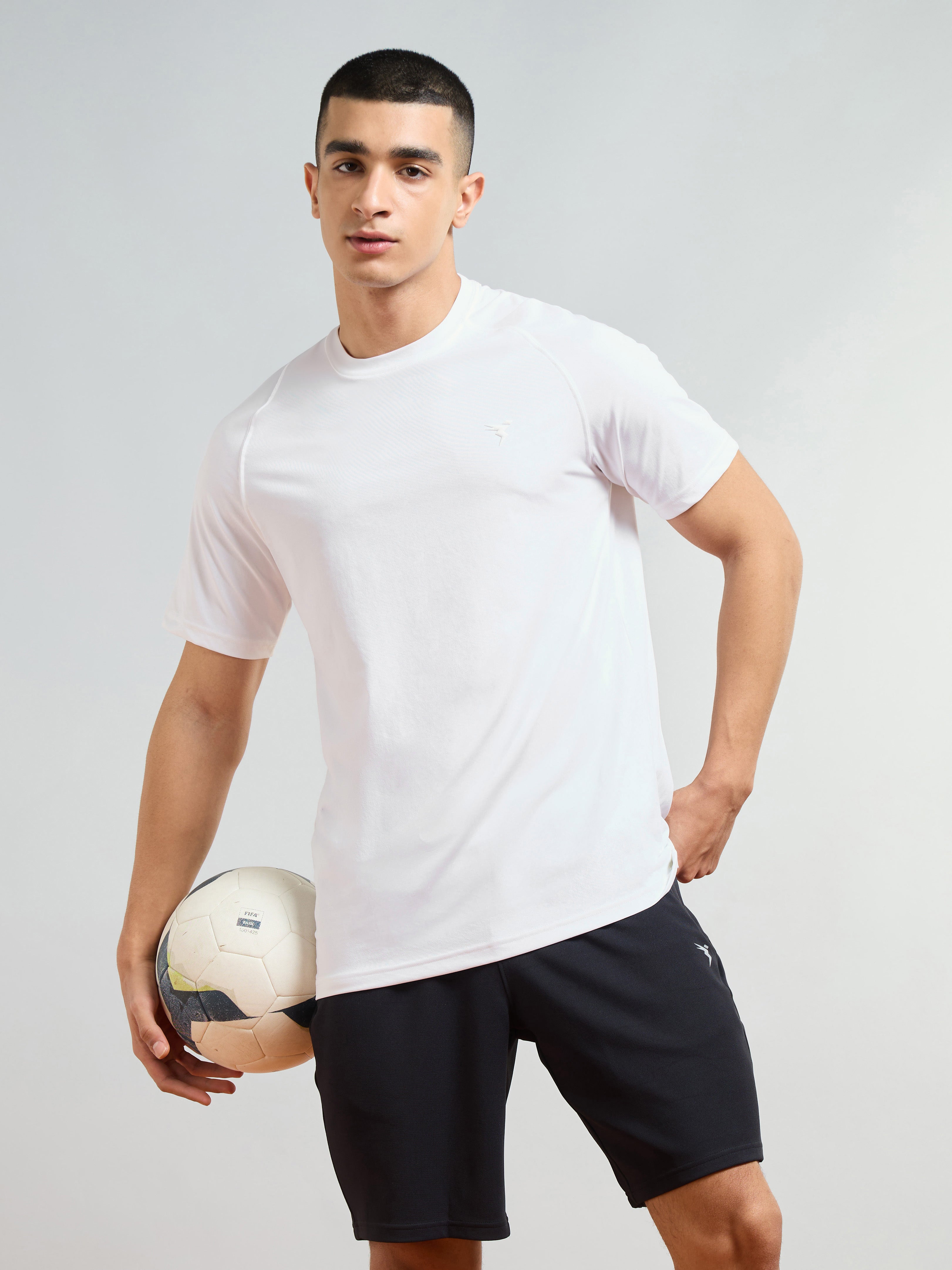 Men Solid Slim Fit Round Neck T-shirt with COTFLEX